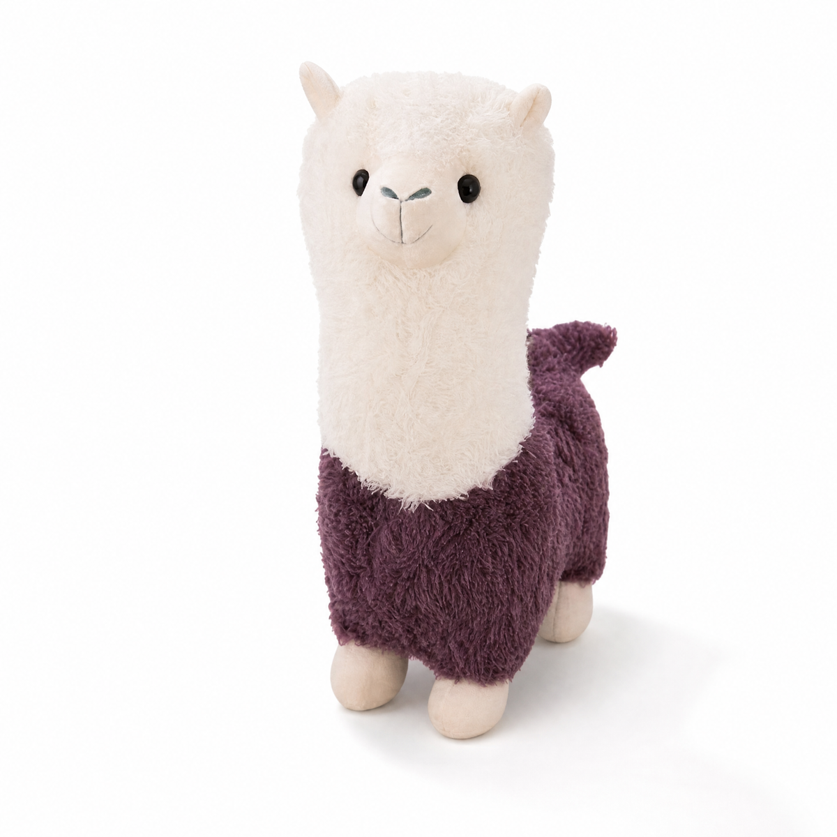 Peluche Lama Bicolore Violet et Crème 28cm - Fond blanc frontal