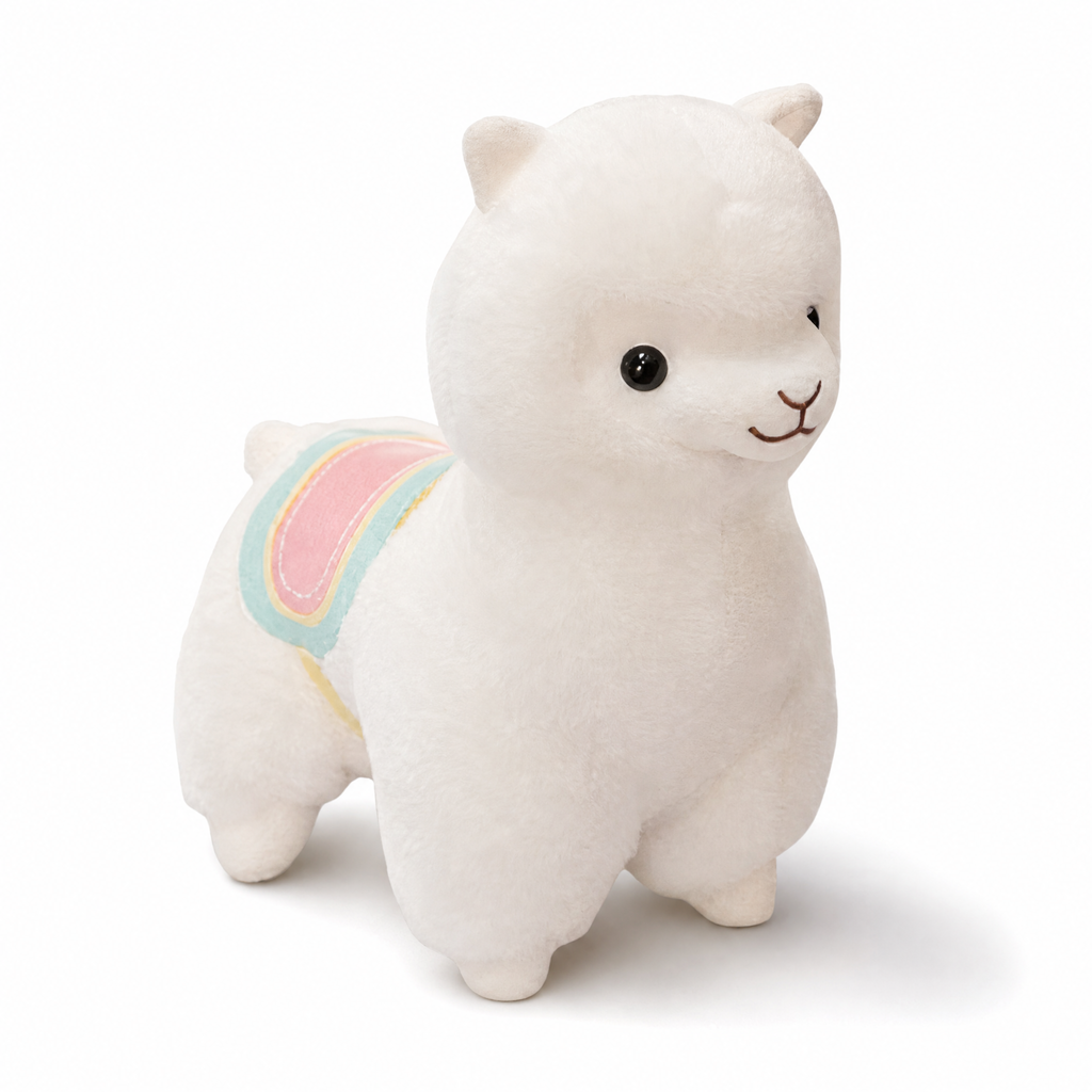 Peluche Lama Blanc Arc-en-Ciel Douce - Fond blanc frontal