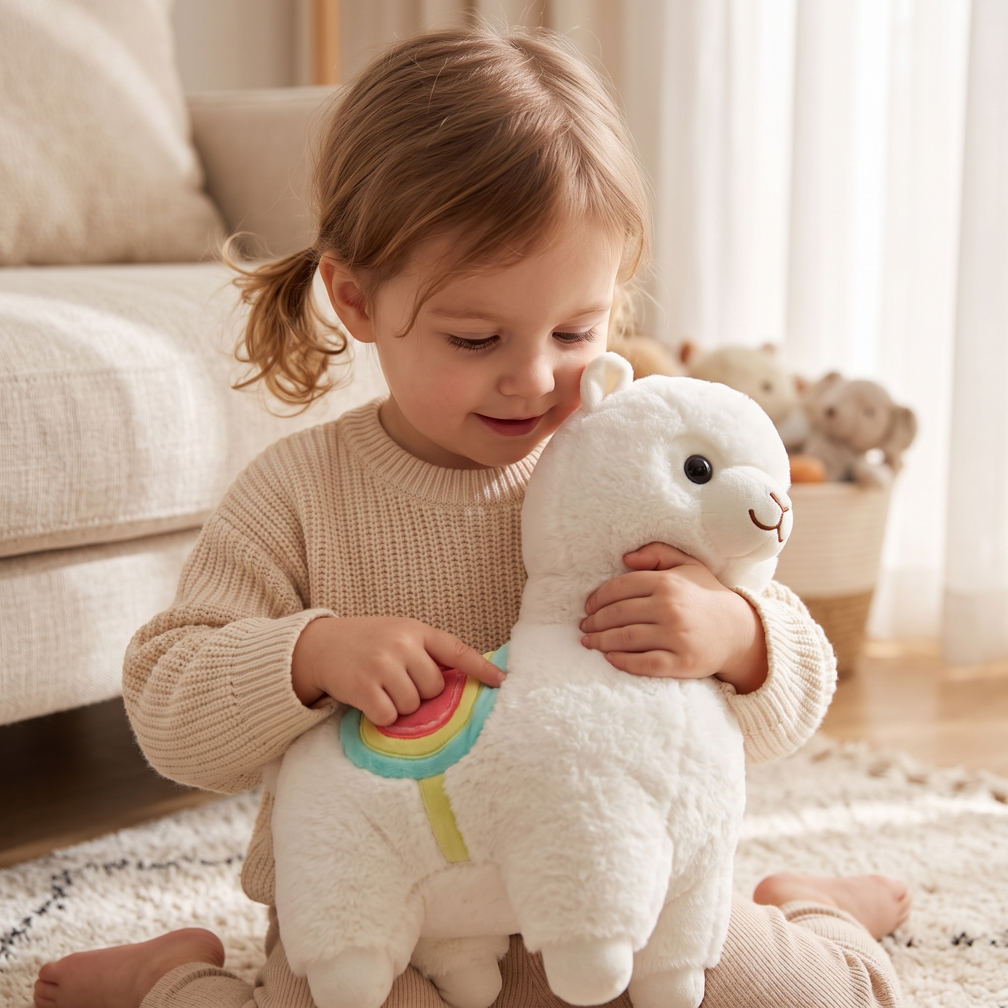 Peluche Lama Blanc Arc-en-Ciel Douce - Utilisation cosy intérieur