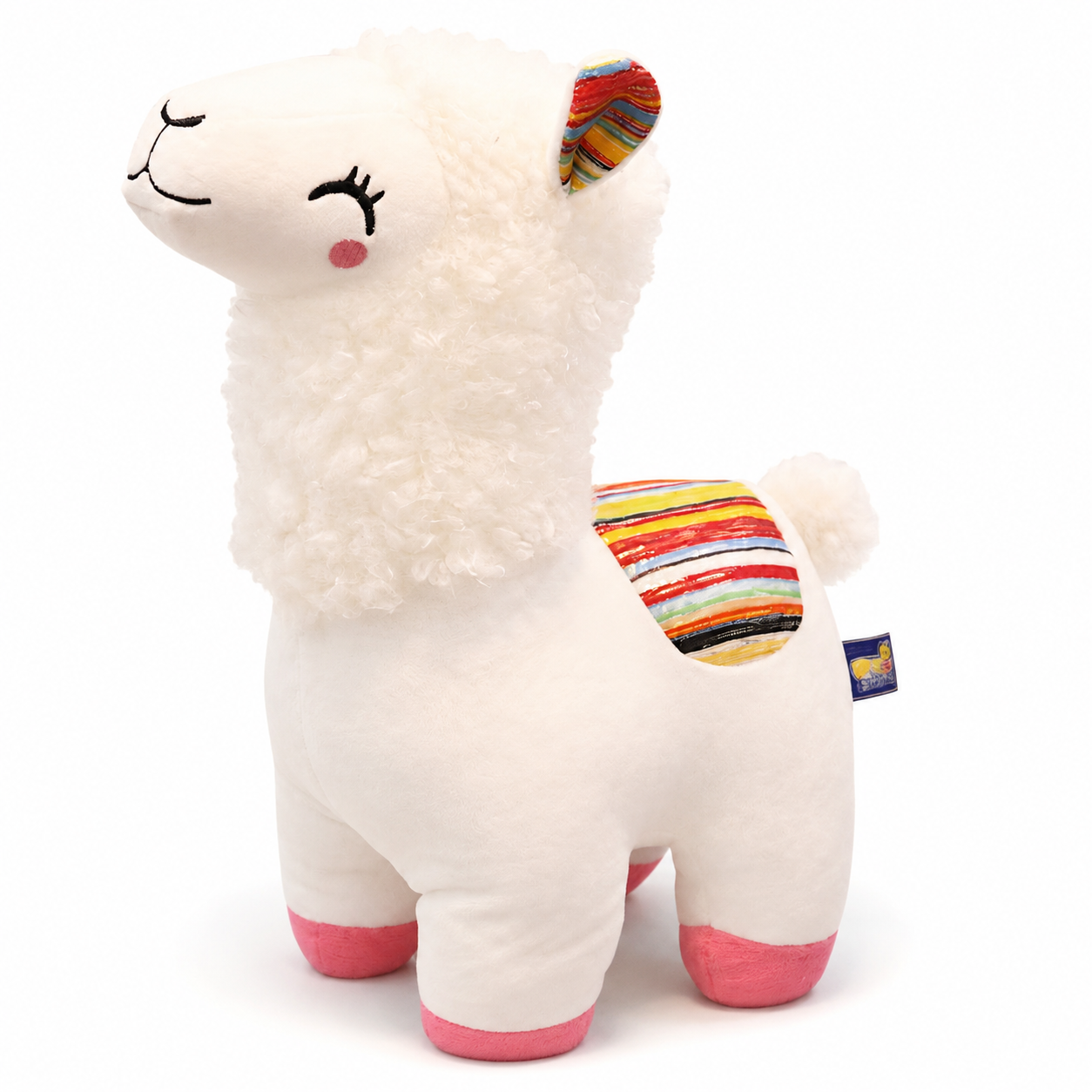 Peluche Lama Colorée à Crinière Frisée - Blanc