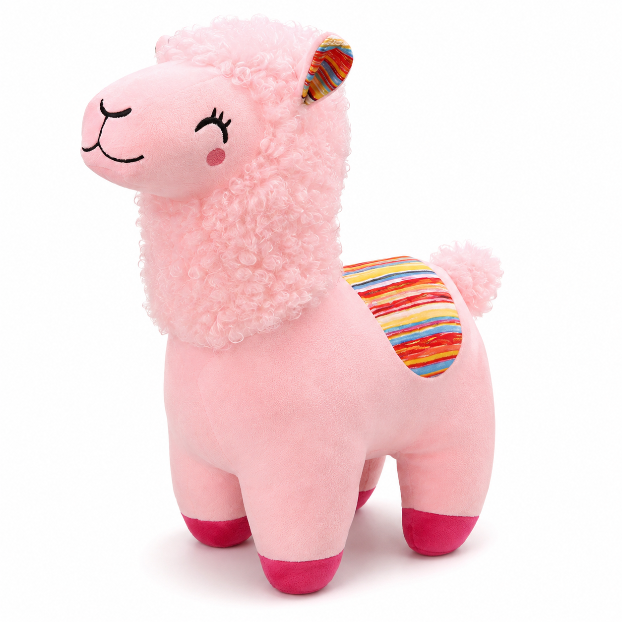 Peluche Lama Colorée à Crinière Frisée - Rose