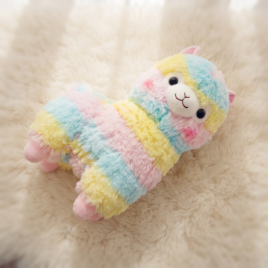 Peluche Lama Multicolore Arc-en-Ciel 25 cm - Détail matière