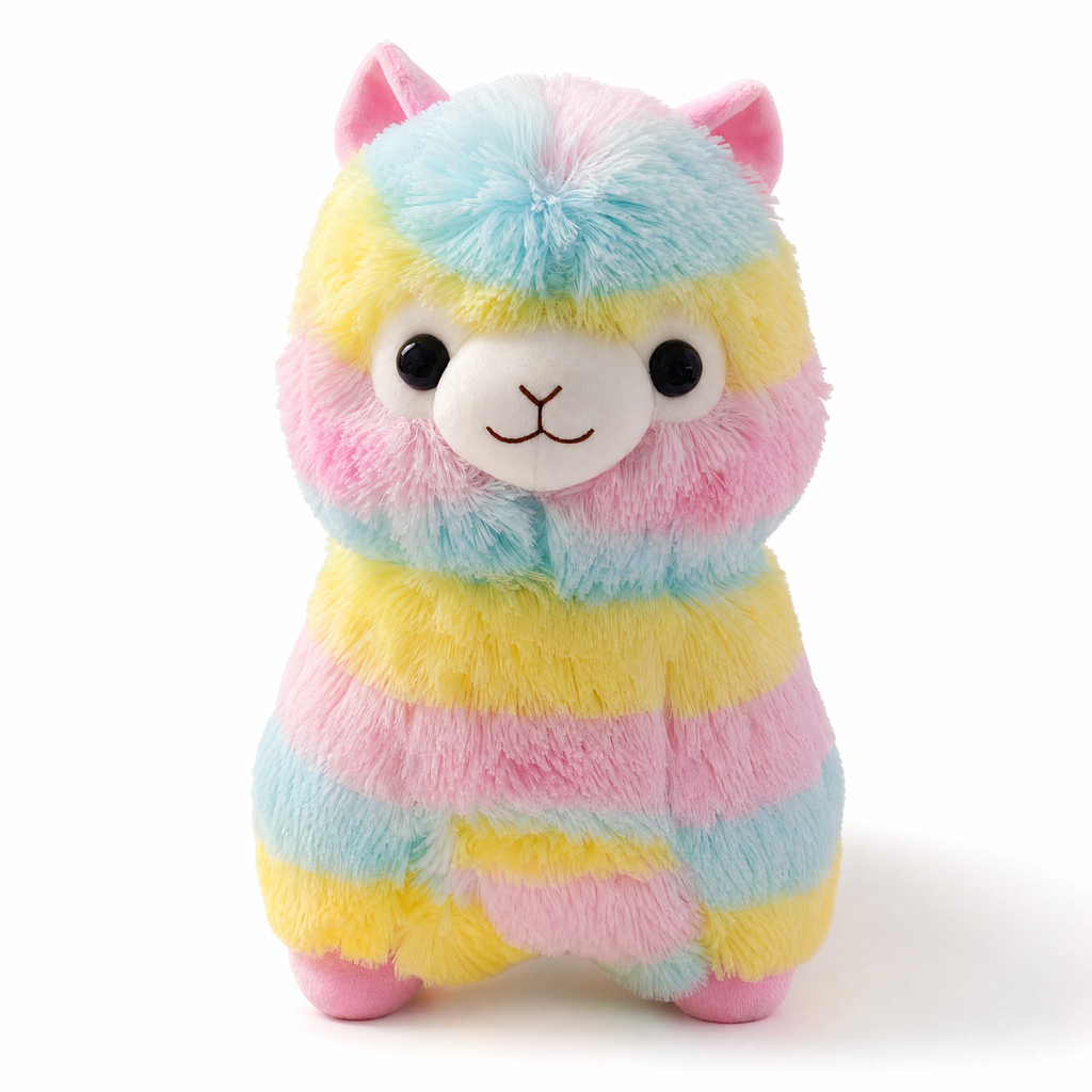 Peluche Lama Multicolore Arc-en-Ciel 25 cm - Fond blanc frontal