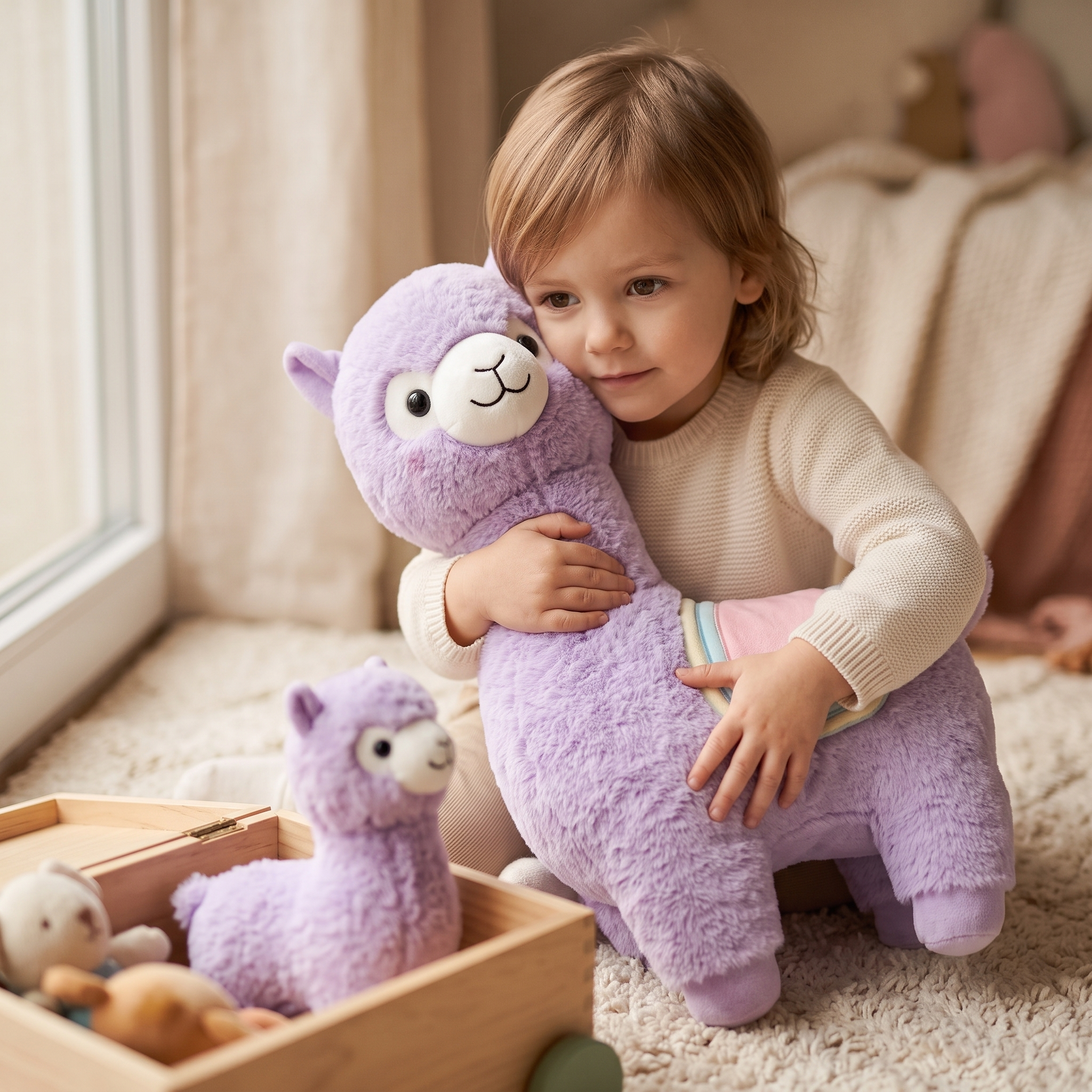Peluche Lama Rose Arc-en-Ciel 35cm - Utilisation cosy intérieur