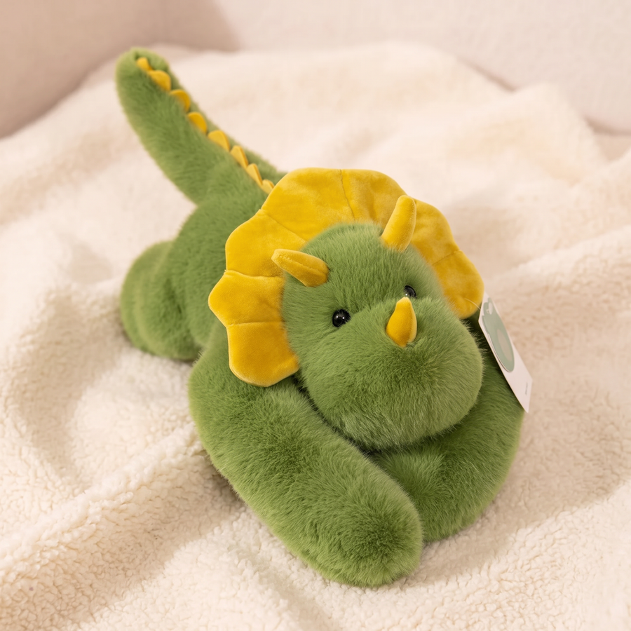 Peluche Lestée Dinosaure Tricératops Vert - Detail matière