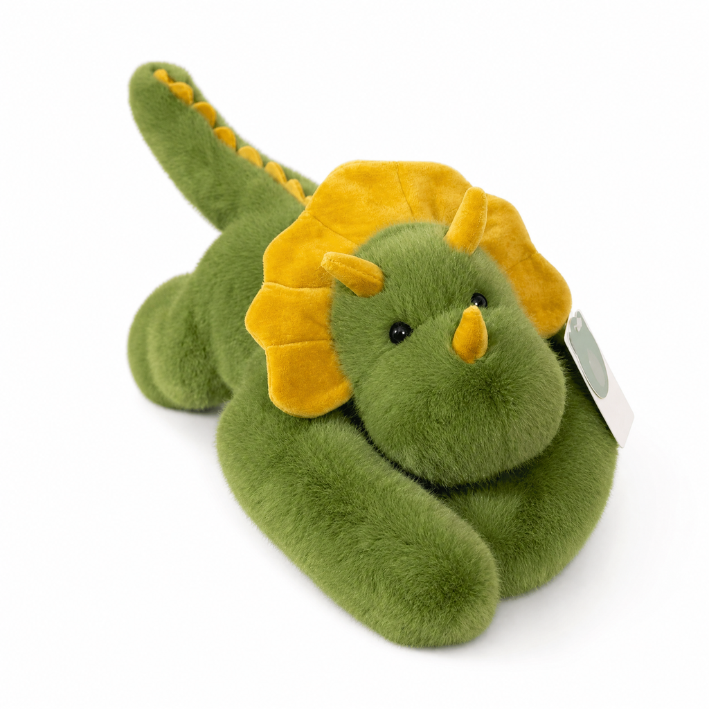 Peluche Lestée Dinosaure Tricératops Vert - Fond blanc frontal