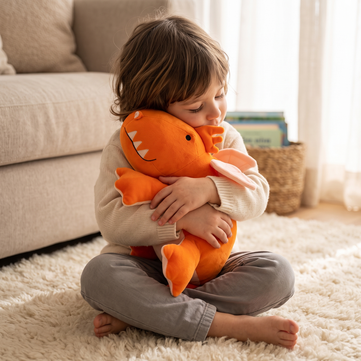 Peluche Lestée Dragon Orange - Utilisation cosy intérieur