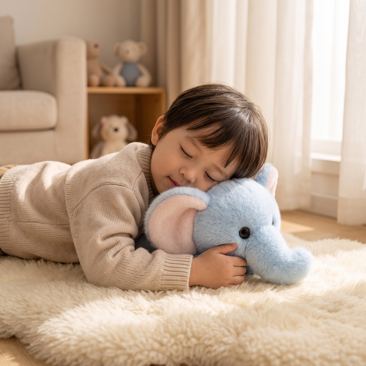Peluche Lestée Éléphant Bleu 30 cm - Utilisation cosy intérieur