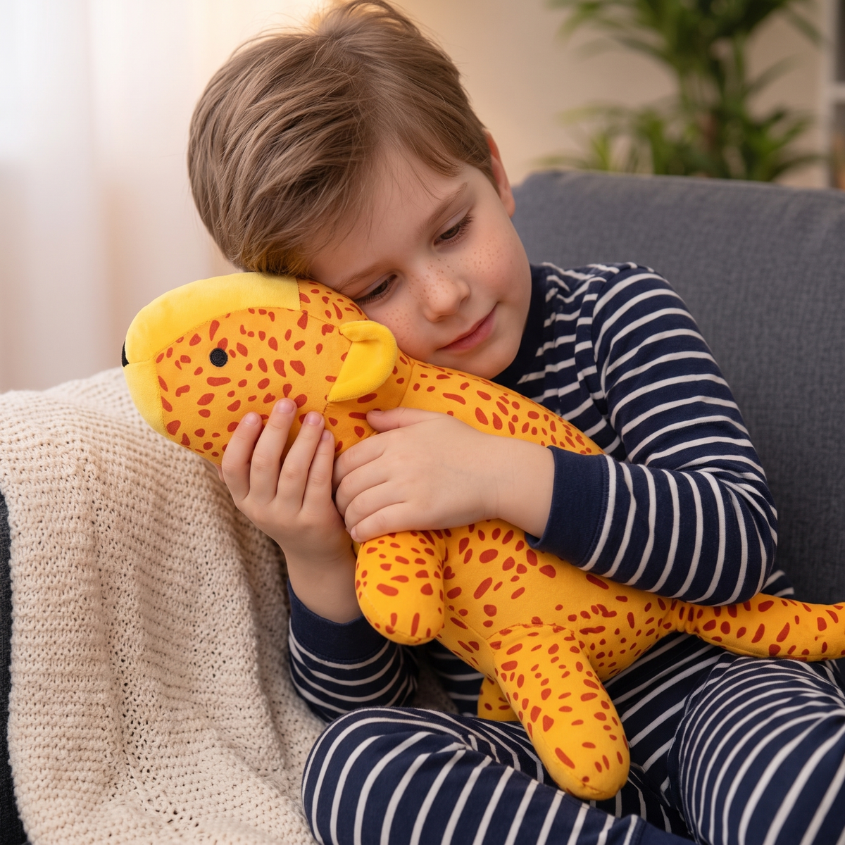 Peluche Lestée Léopard Jaune - Utilisation cosy intérieur