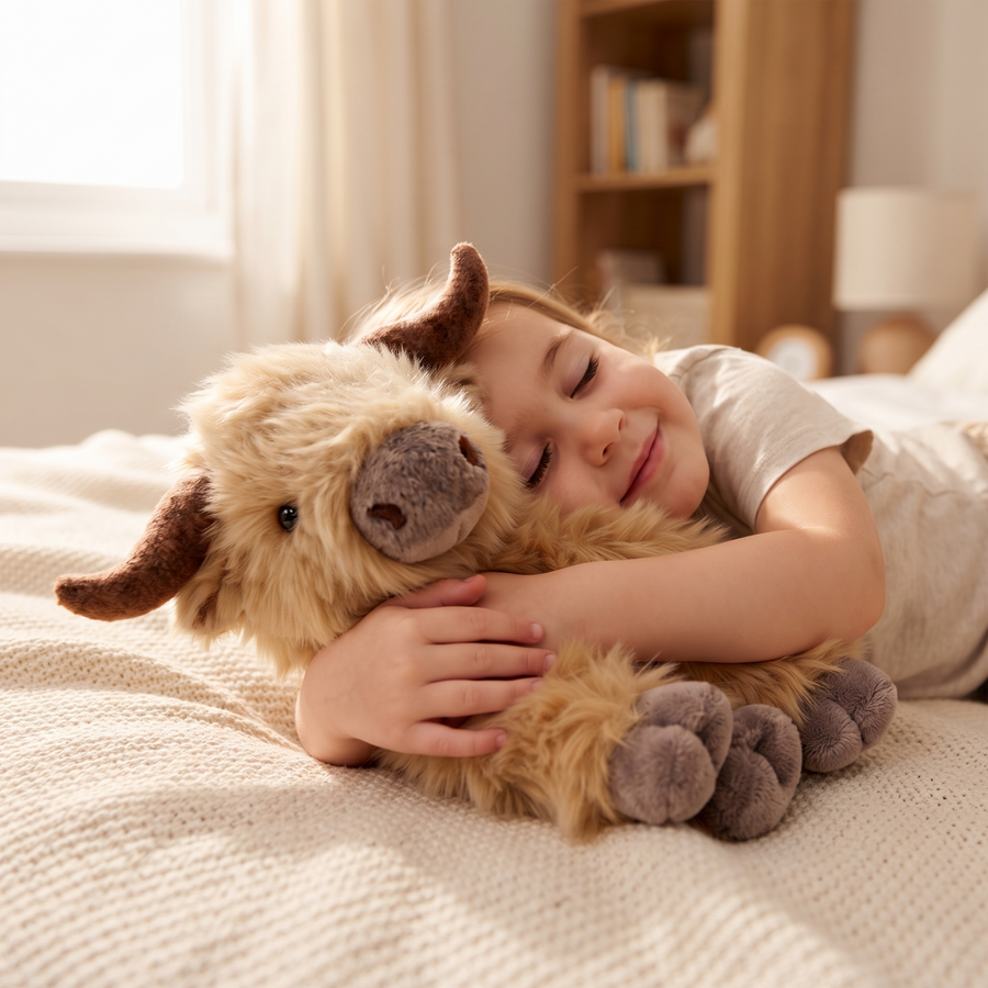 Peluche Lestée Vache Highland Chauffante - Utilisation cosy intérieur