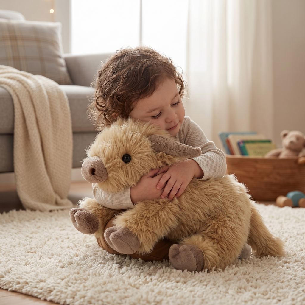 Peluche Lestée Vache Highland - Utilisation cosy intérieur