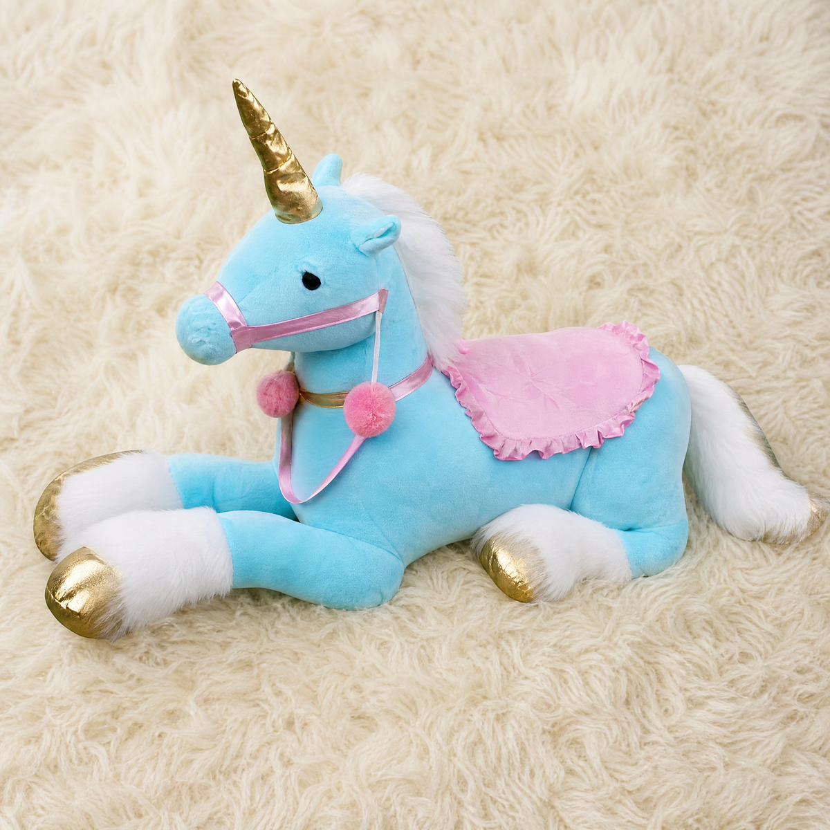 Peluche Licorne Géante Bleue 100 cm - Détail matière
