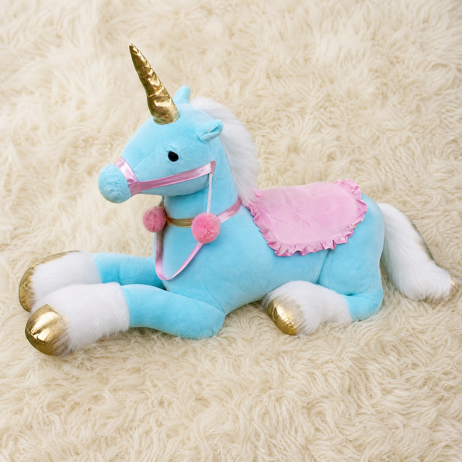 Peluche Licorne Géante Bleue 100 cm - Détail matière