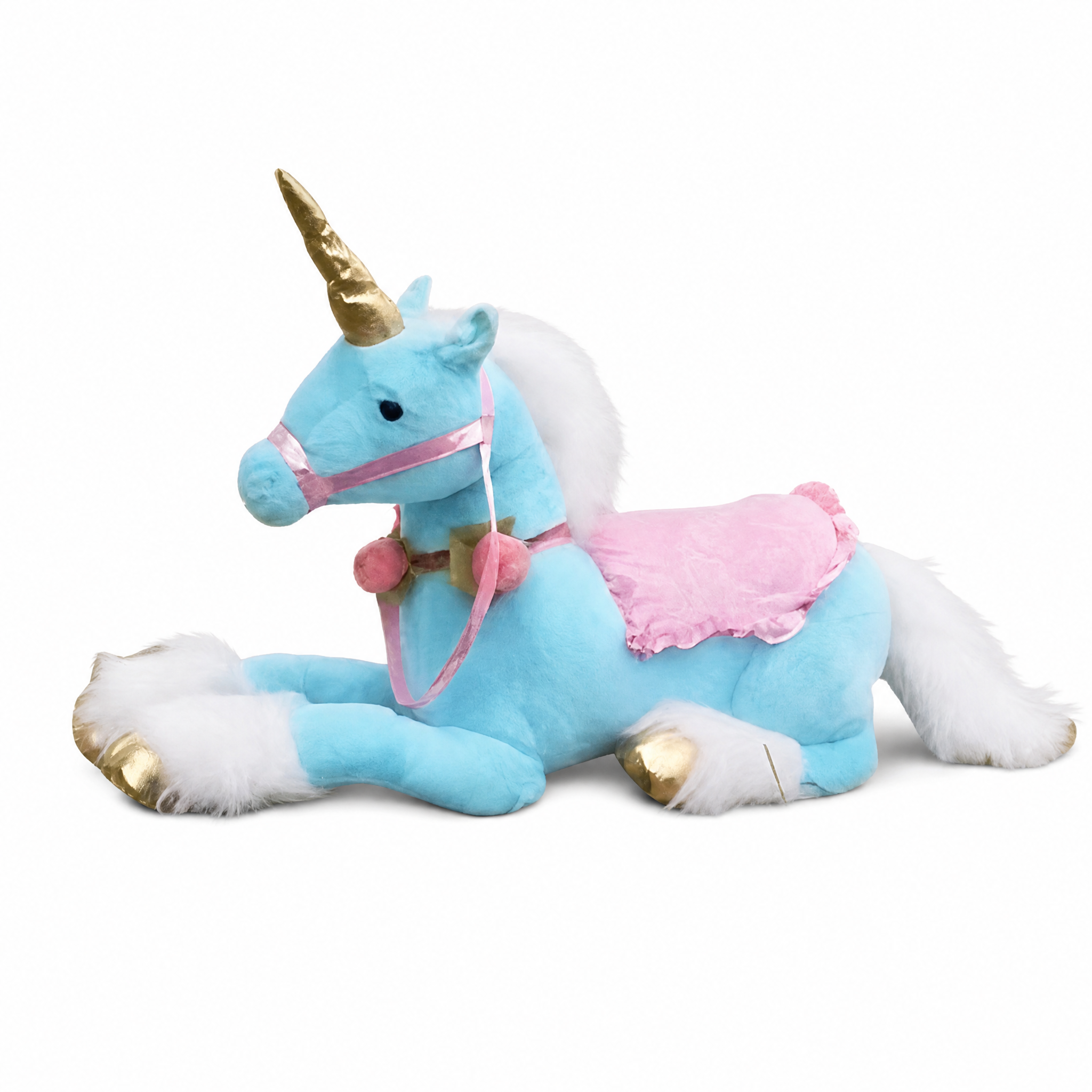 Peluche Licorne Géante Bleue 100 cm - Fond blanc frontal