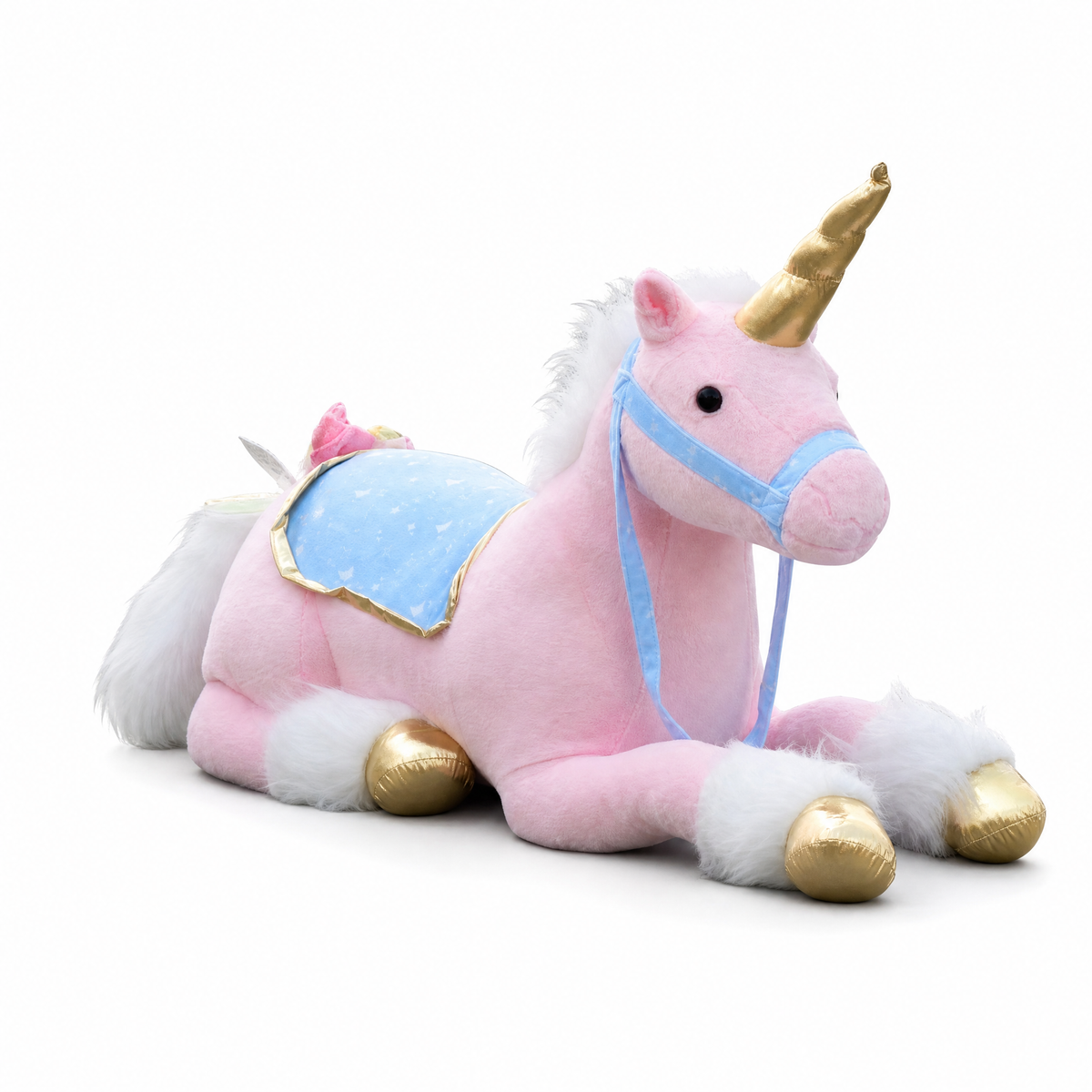 Peluche Licorne Géante Rose 100 cm - Fond blanc frontal