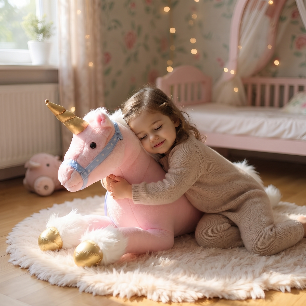 Peluche Licorne Géante Rose 100 cm - Utilisation cosy intérieur