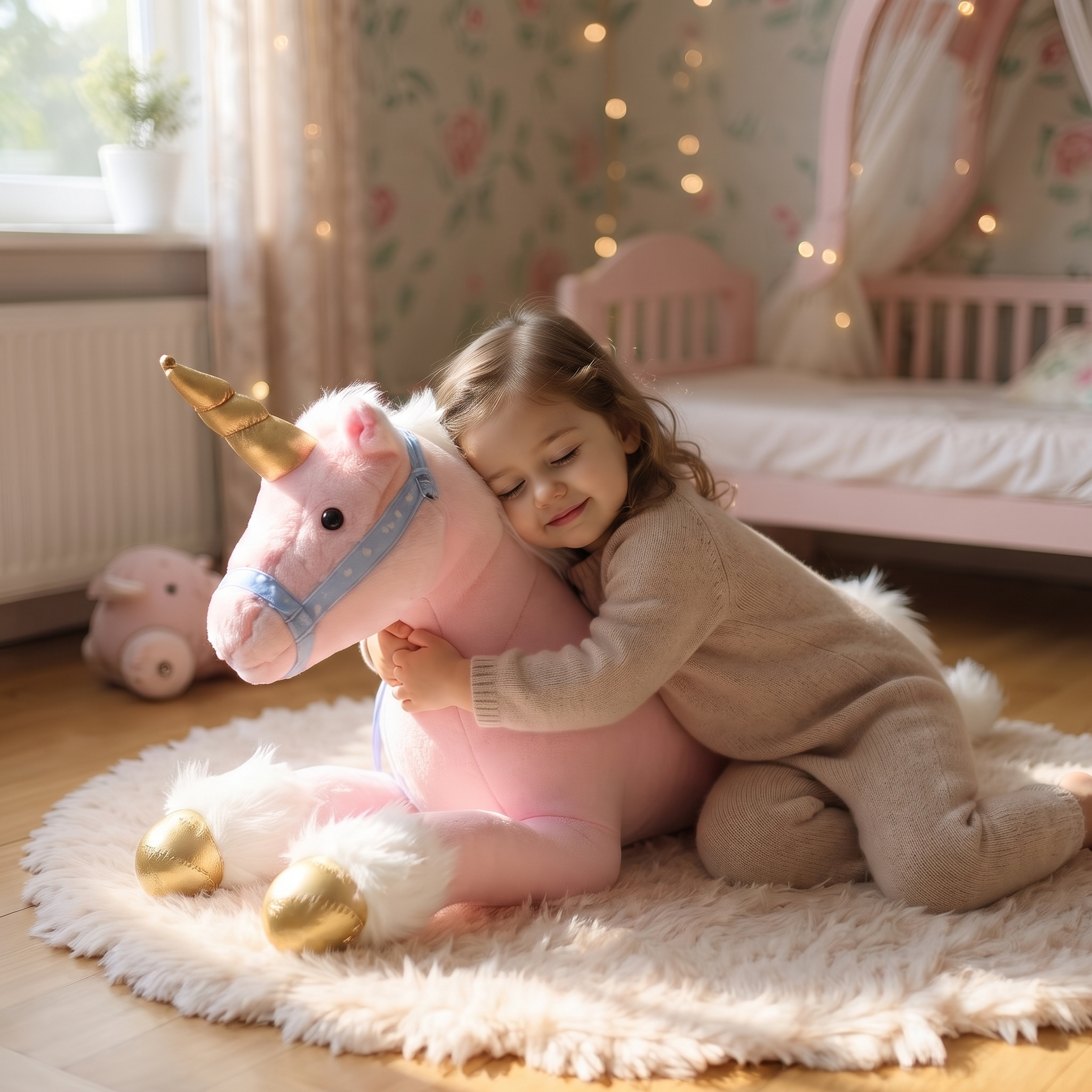 Peluche Licorne Géante Rose 100 cm - Utilisation cosy intérieur