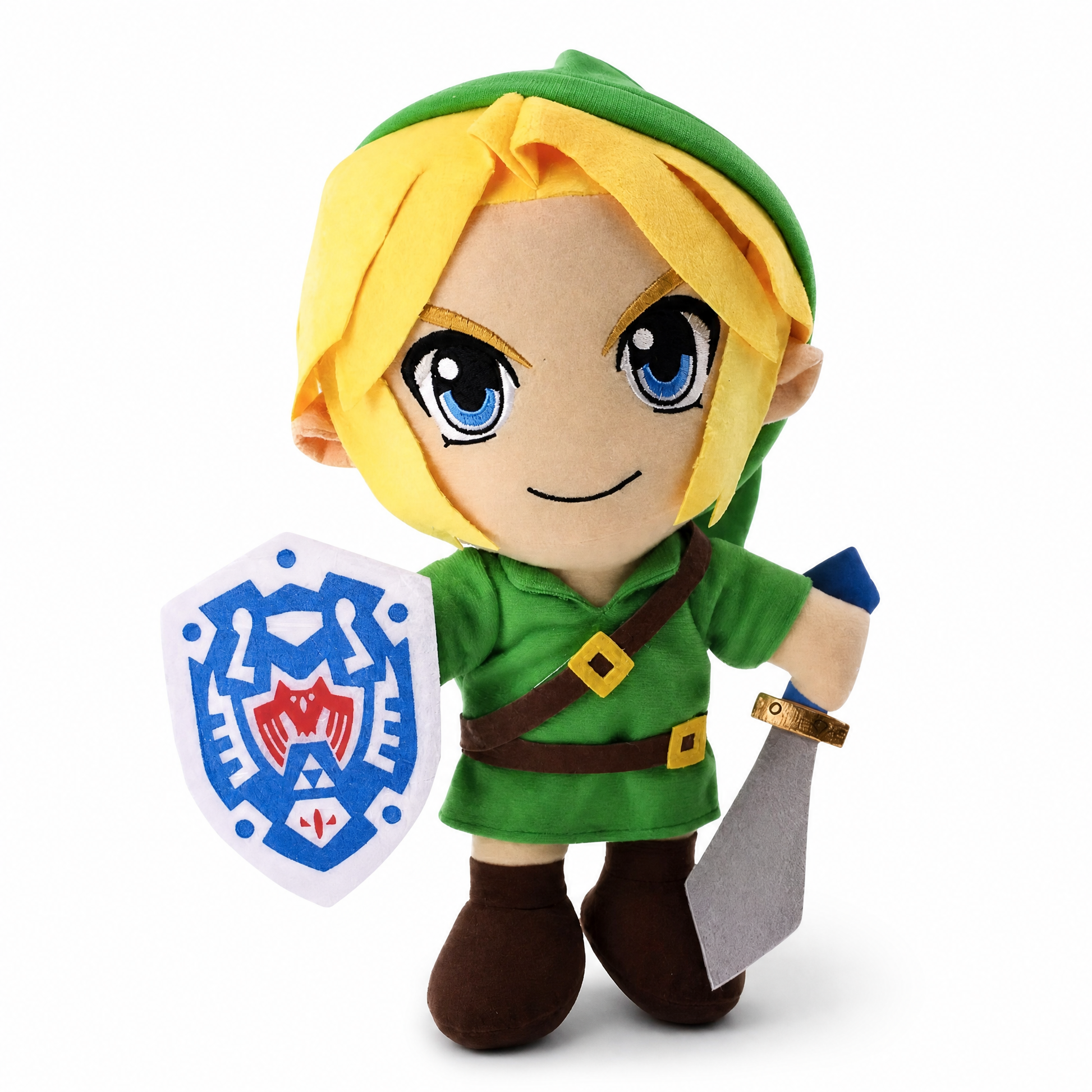 Peluche Link Zelda avec Épée et Bouclier - Fond blanc frontal