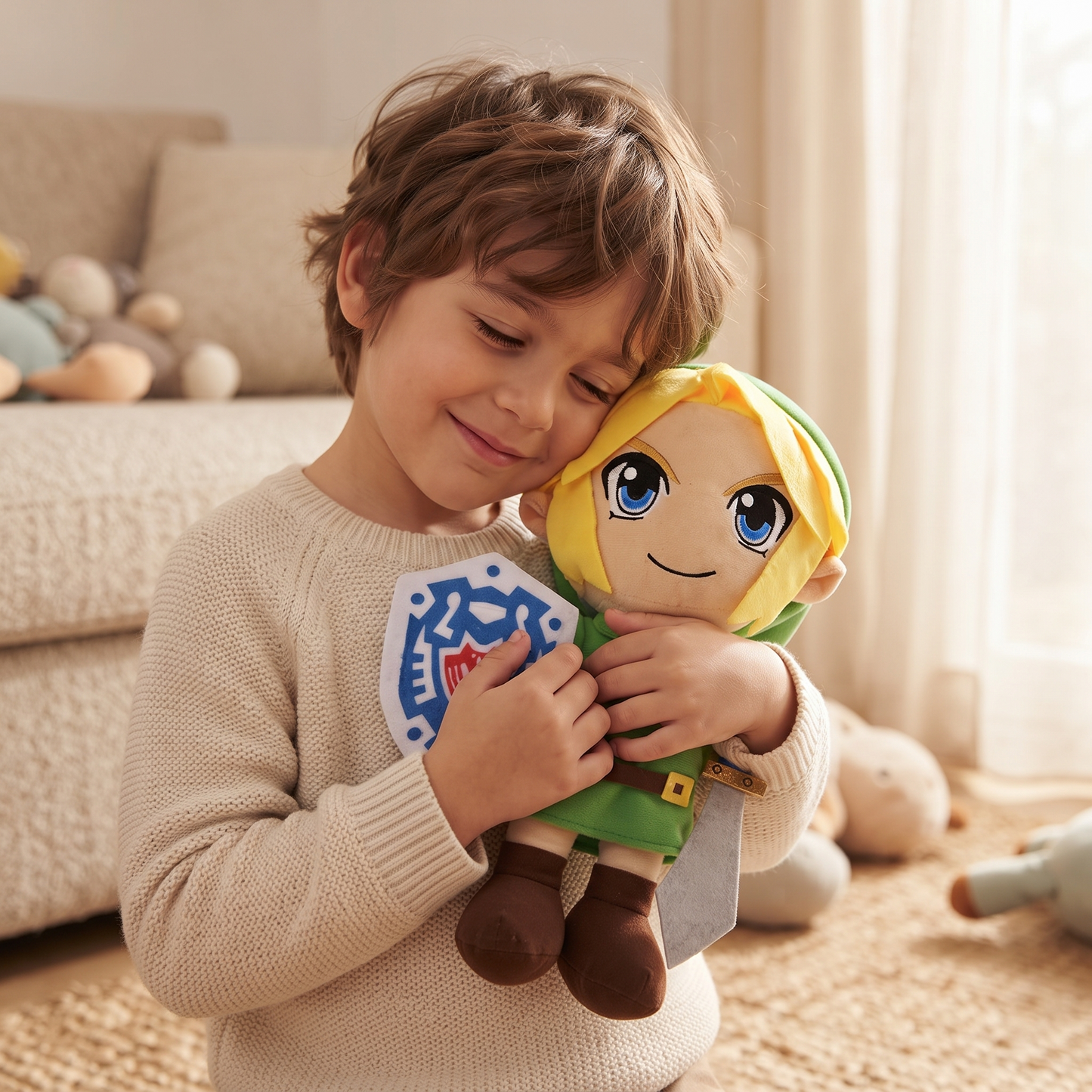 Peluche Link Zelda avec Épée et Bouclier - Utilisation cosy intérieur
