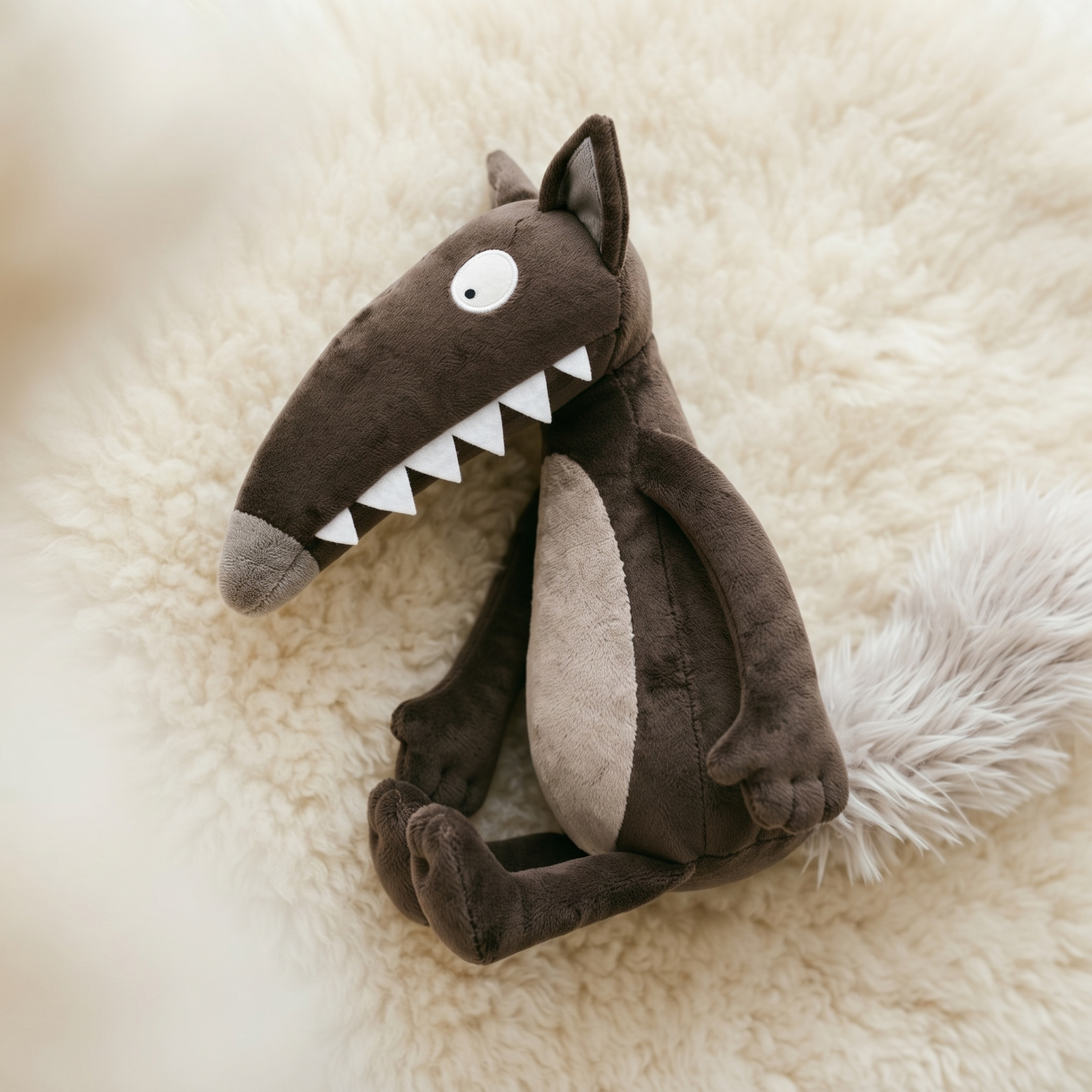 Peluche Loup Dessin Animé à Grandes Dents - Détail matière