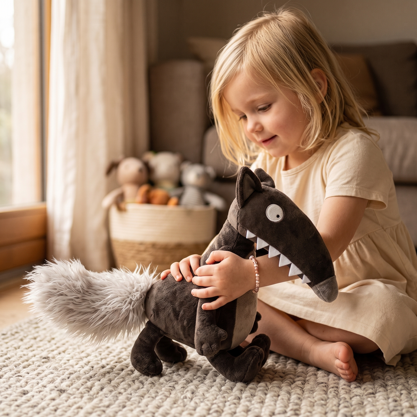 Peluche Loup Dessin Animé à Grandes Dents - Utilisation cosy intérieur