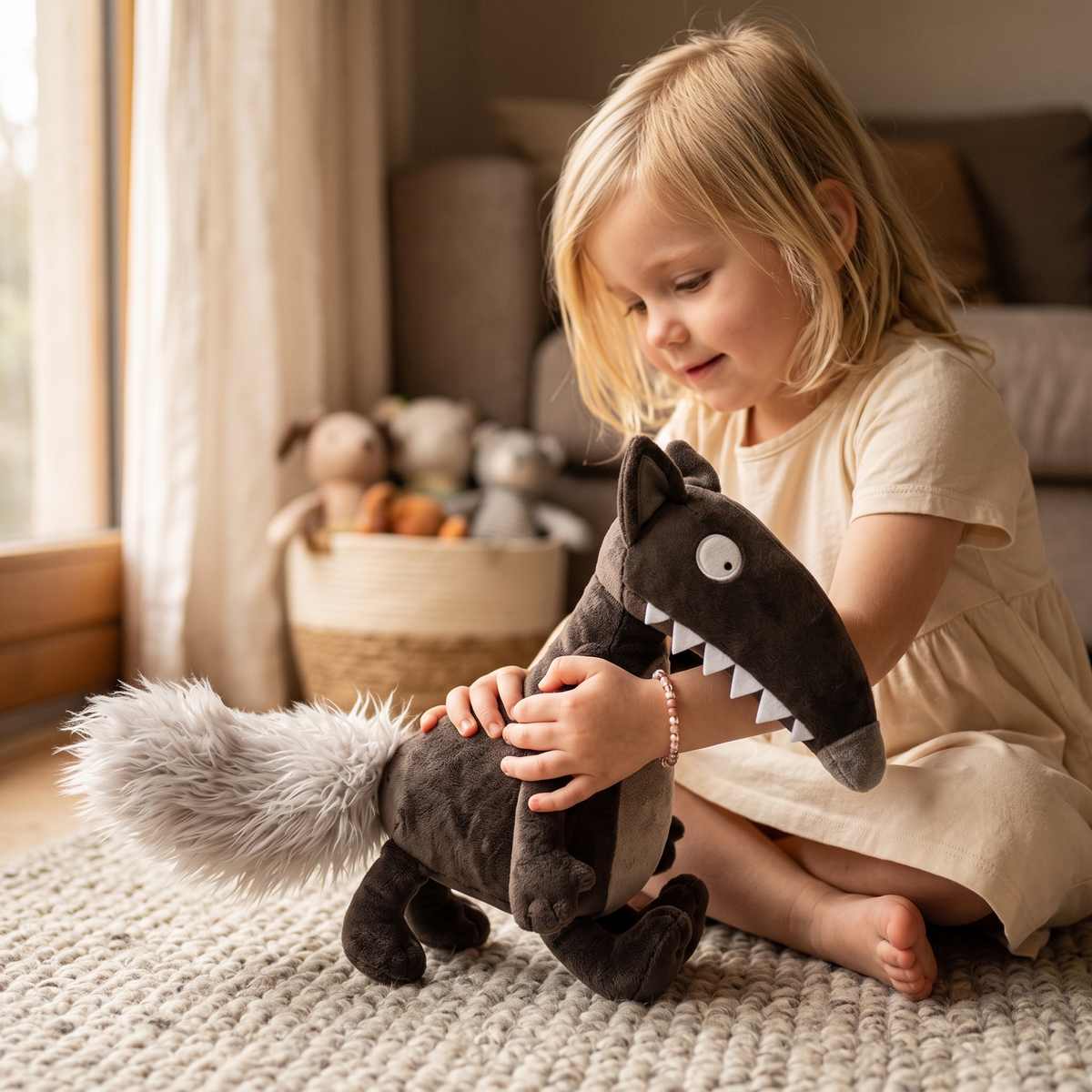 Peluche Loup Dessin Animé à Grandes Dents - Utilisation cosy intérieur
