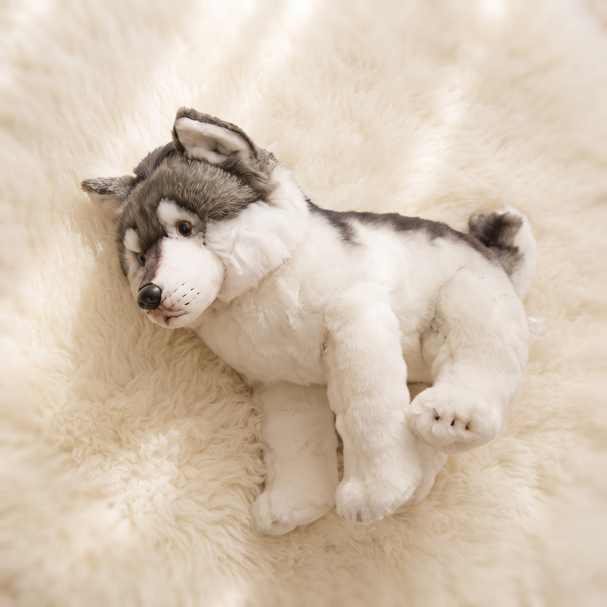 Peluche Loup Gris et Blanc 38 cm - Détail matière