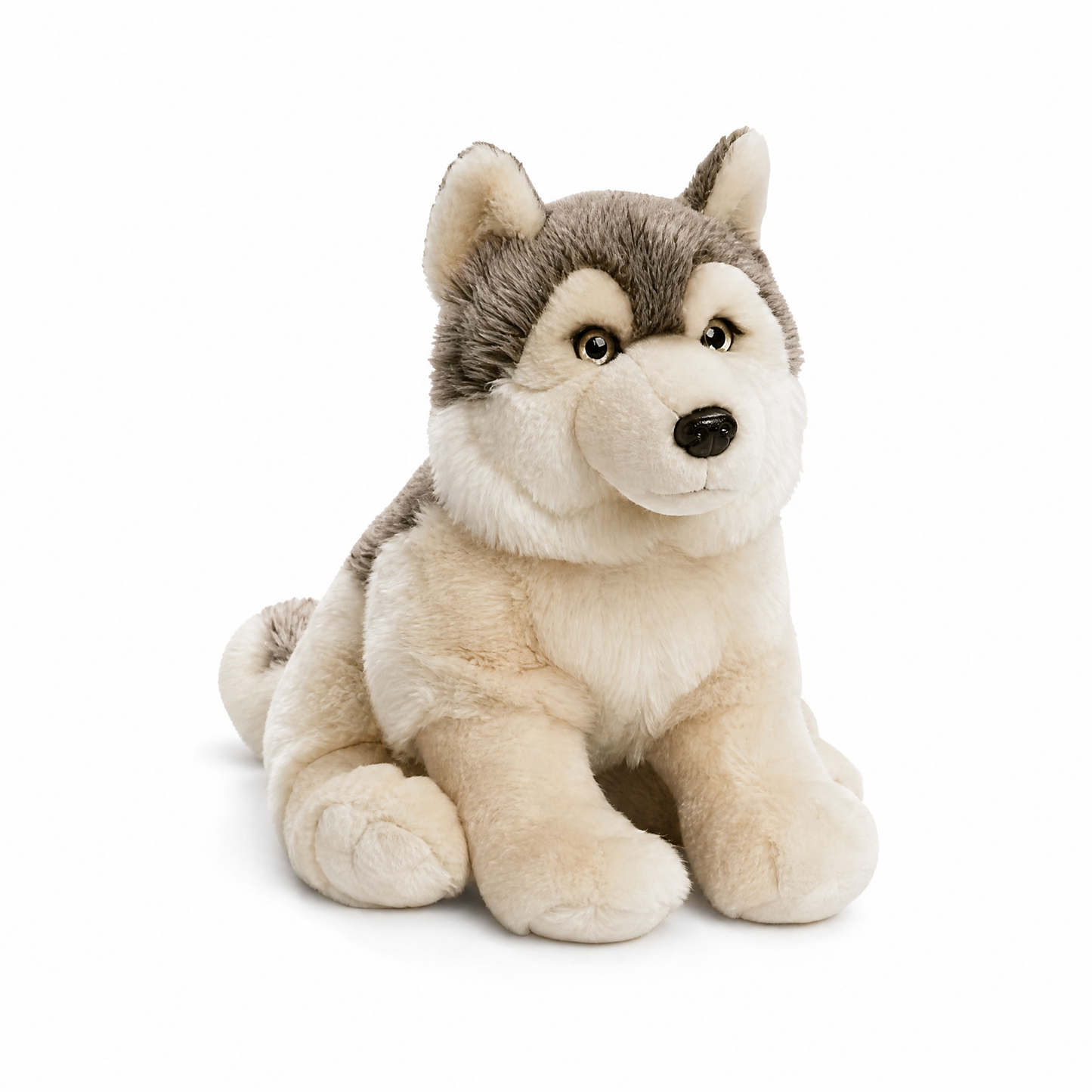 Peluche Loup Gris Réaliste 30cm - Fond blanc frontal