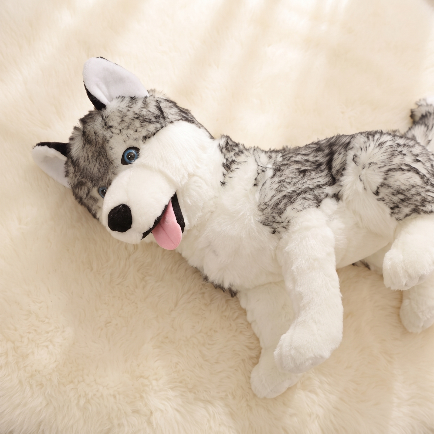 Peluche Loup Husky Gris 53cm - Détail matière