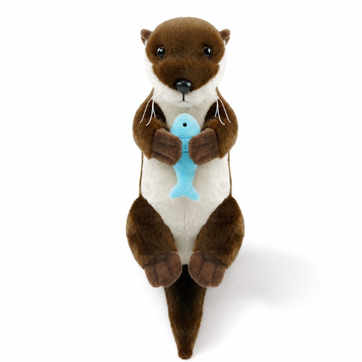 Peluche Loutre Allongée avec Poisson - Fond blanc frontal