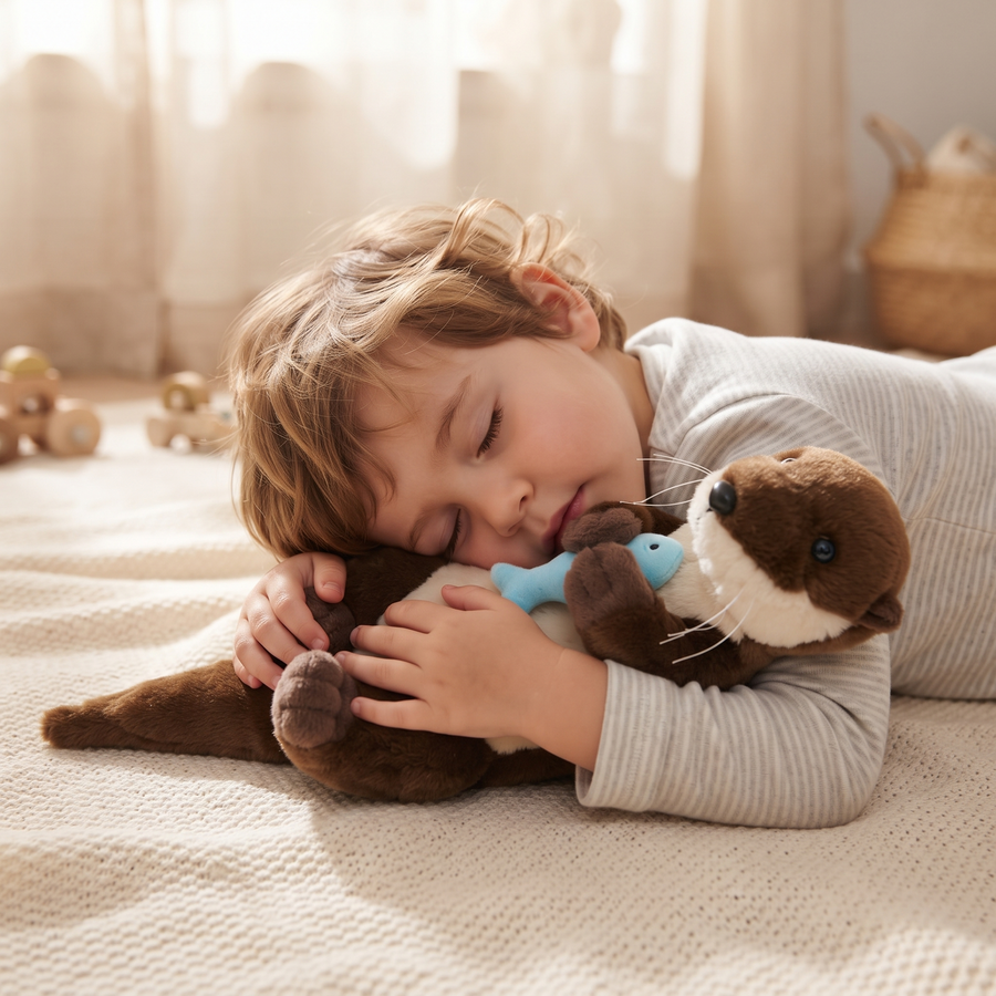 Peluche Loutre Allongée avec Poisson - Utilisation cosy intérieur
