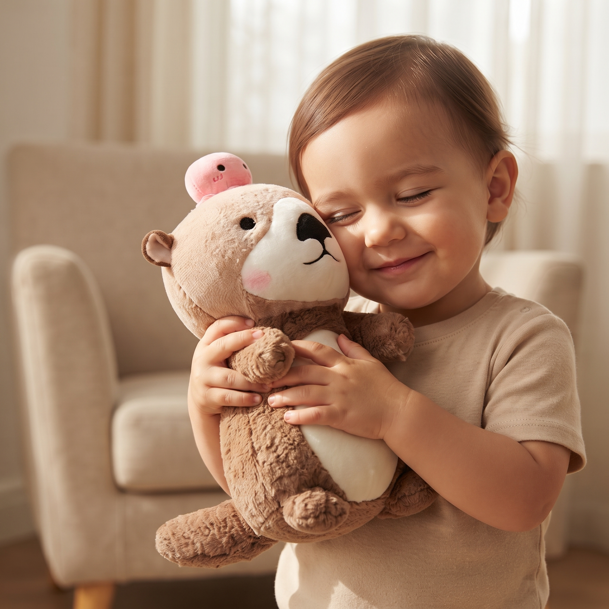 Peluche Loutre avec Poulpe Rose - Utilisation cosy intérieur