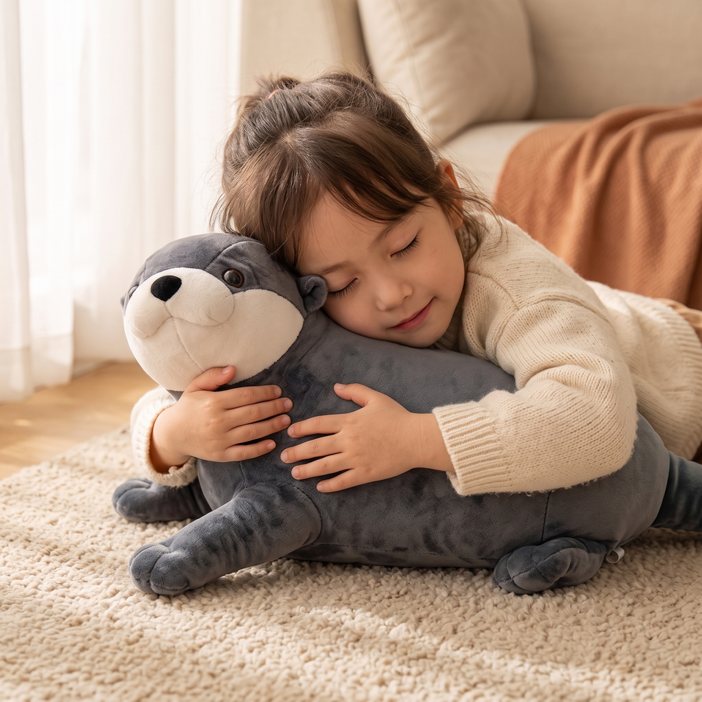 Peluche Loutre Bleue Douce et Câline - Utilisation cosy intérieur