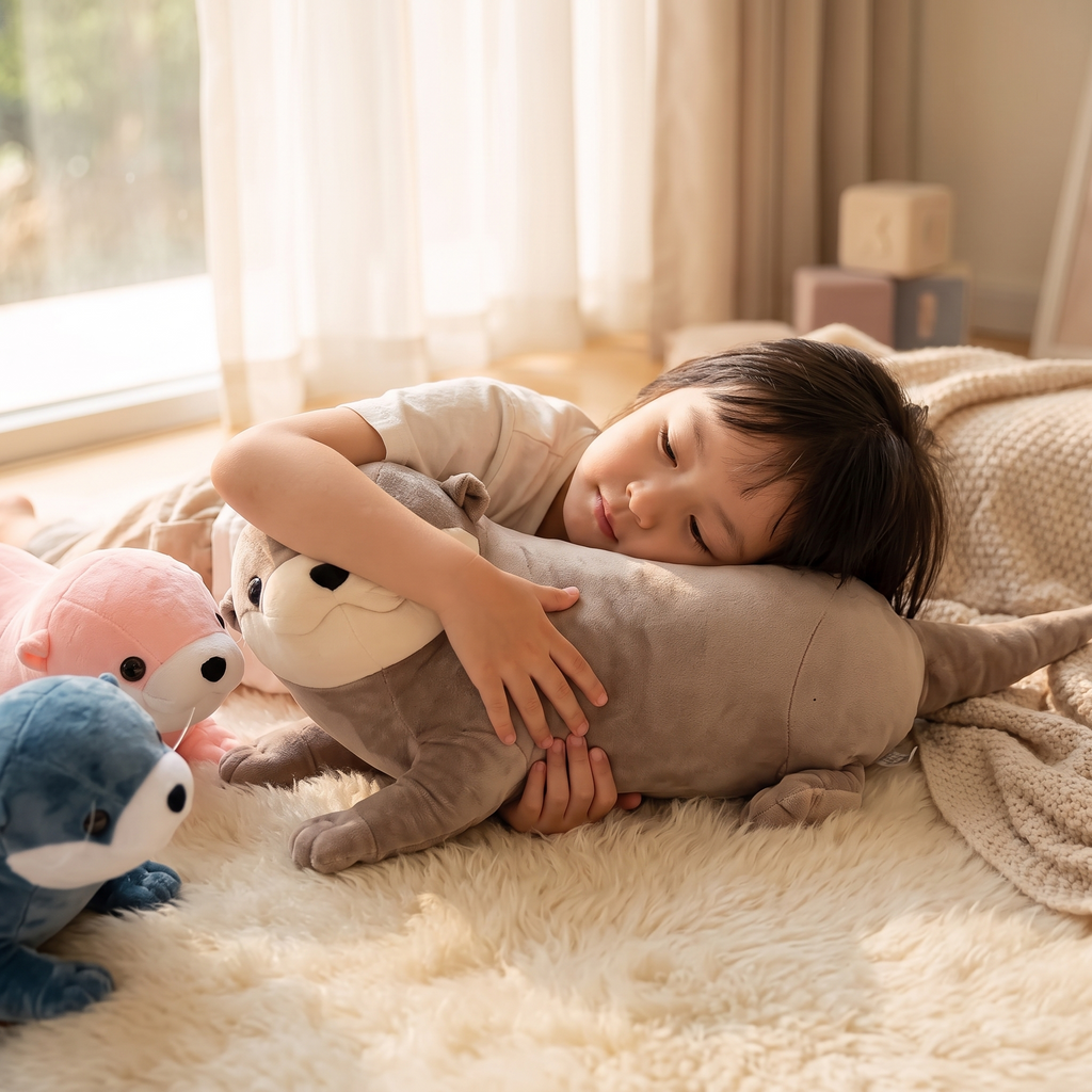 Peluche Loutre Grise 40 à 80 cm - Utilisation cosy intérieur
