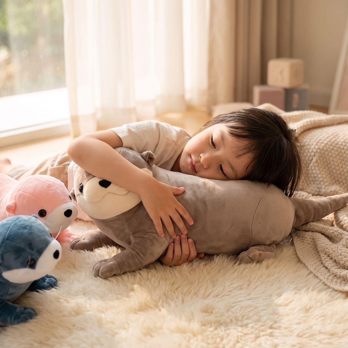 Peluche Loutre Grise 40 à 80 cm - Utilisation cosy intérieur