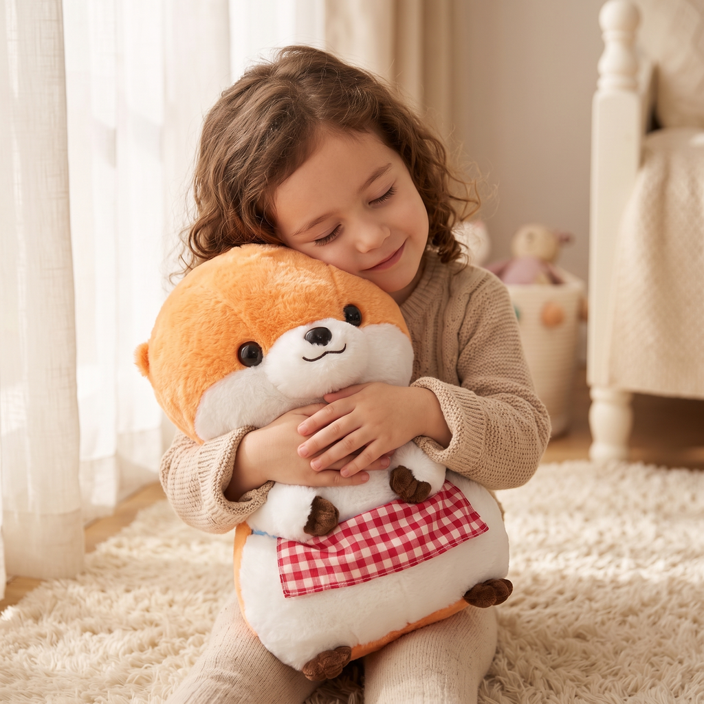 Peluche Loutre Tablier à Carreaux - Utilisation cosy intérieur