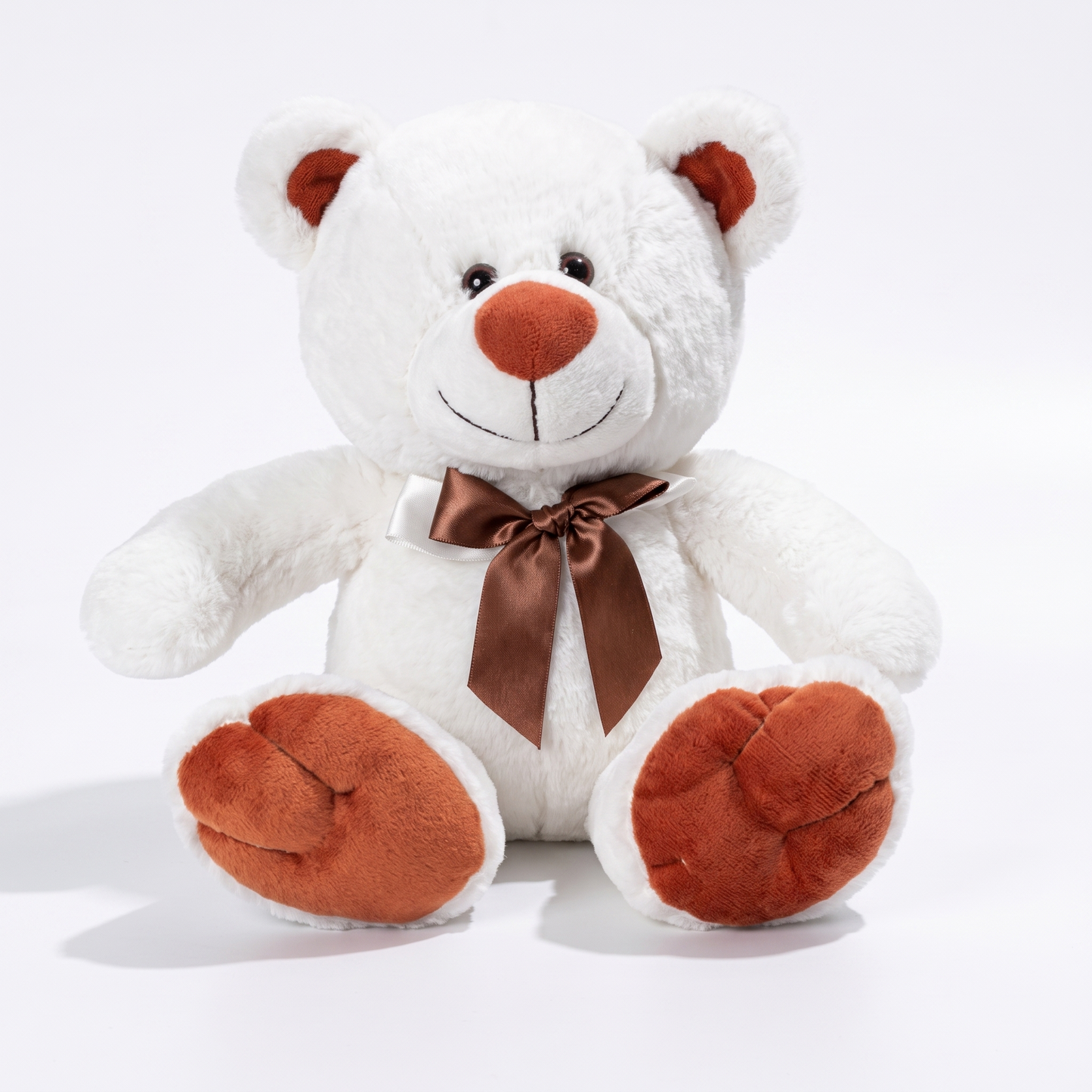 Peluche Ours Blanc avec Nœud Marron - fond blanc Frontal