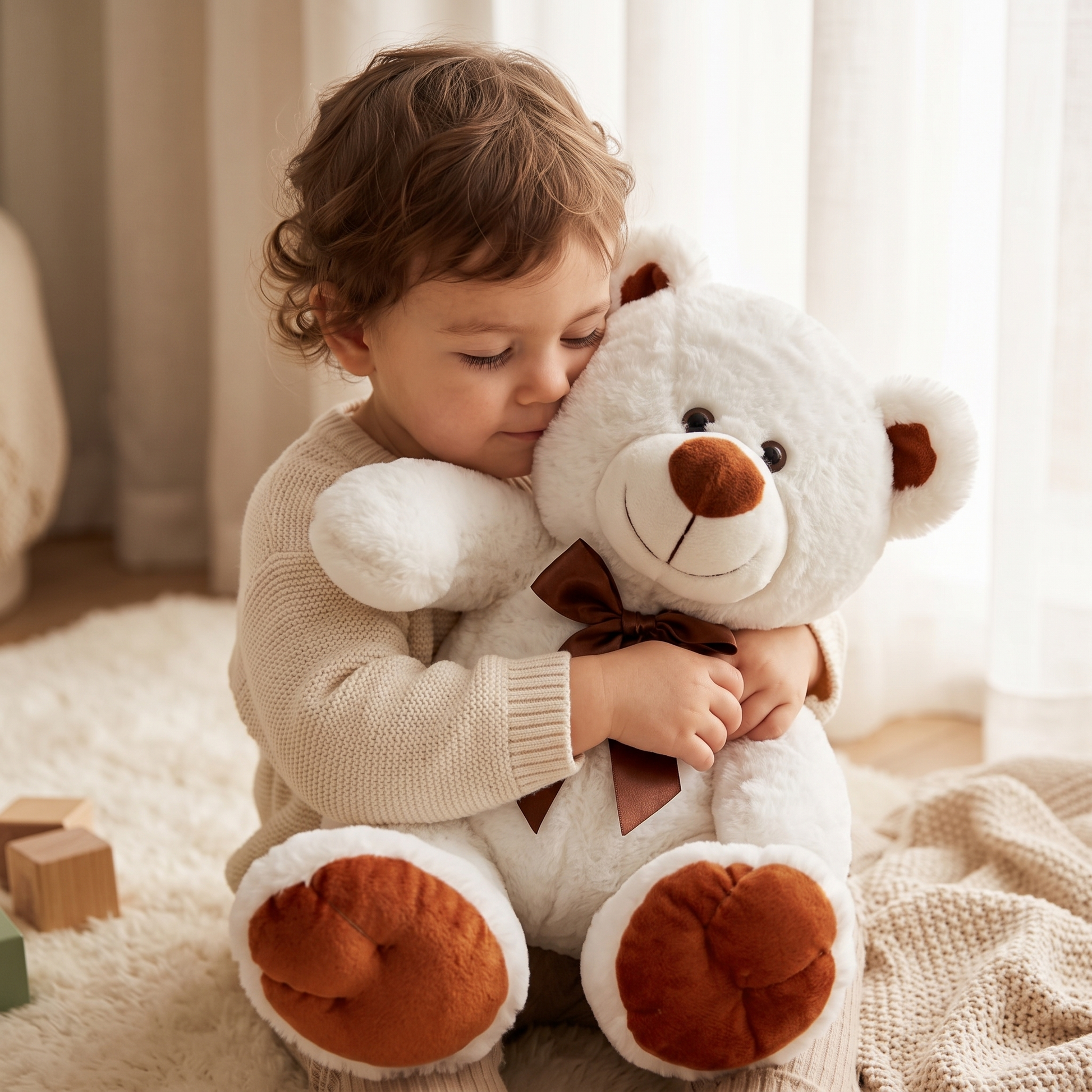 Peluche Ours Blanc avec Nœud Marron - Utilisation cosy intérieur