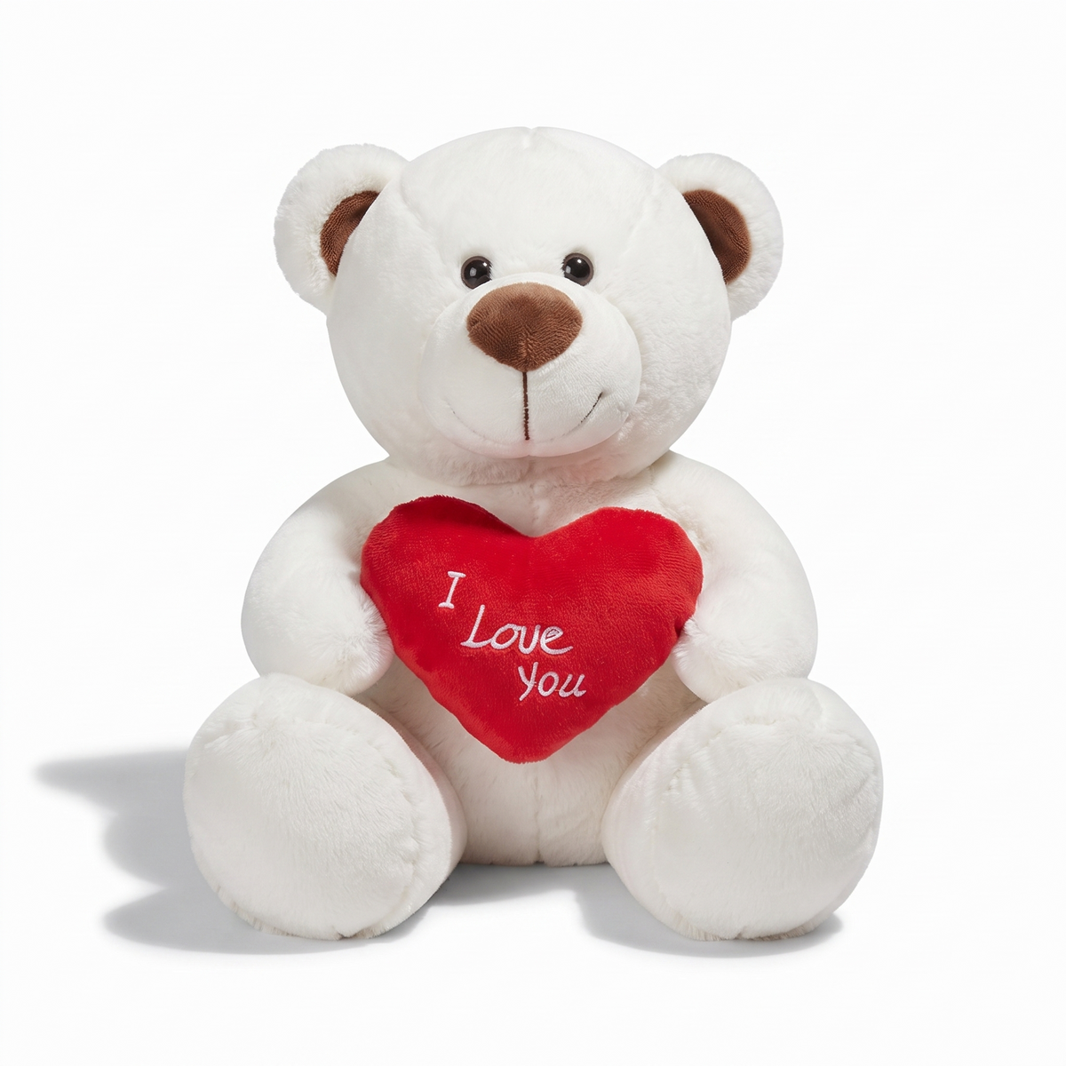 Peluche Ours Blanc Cœur I Love You 33cm - fond blanc Frontal