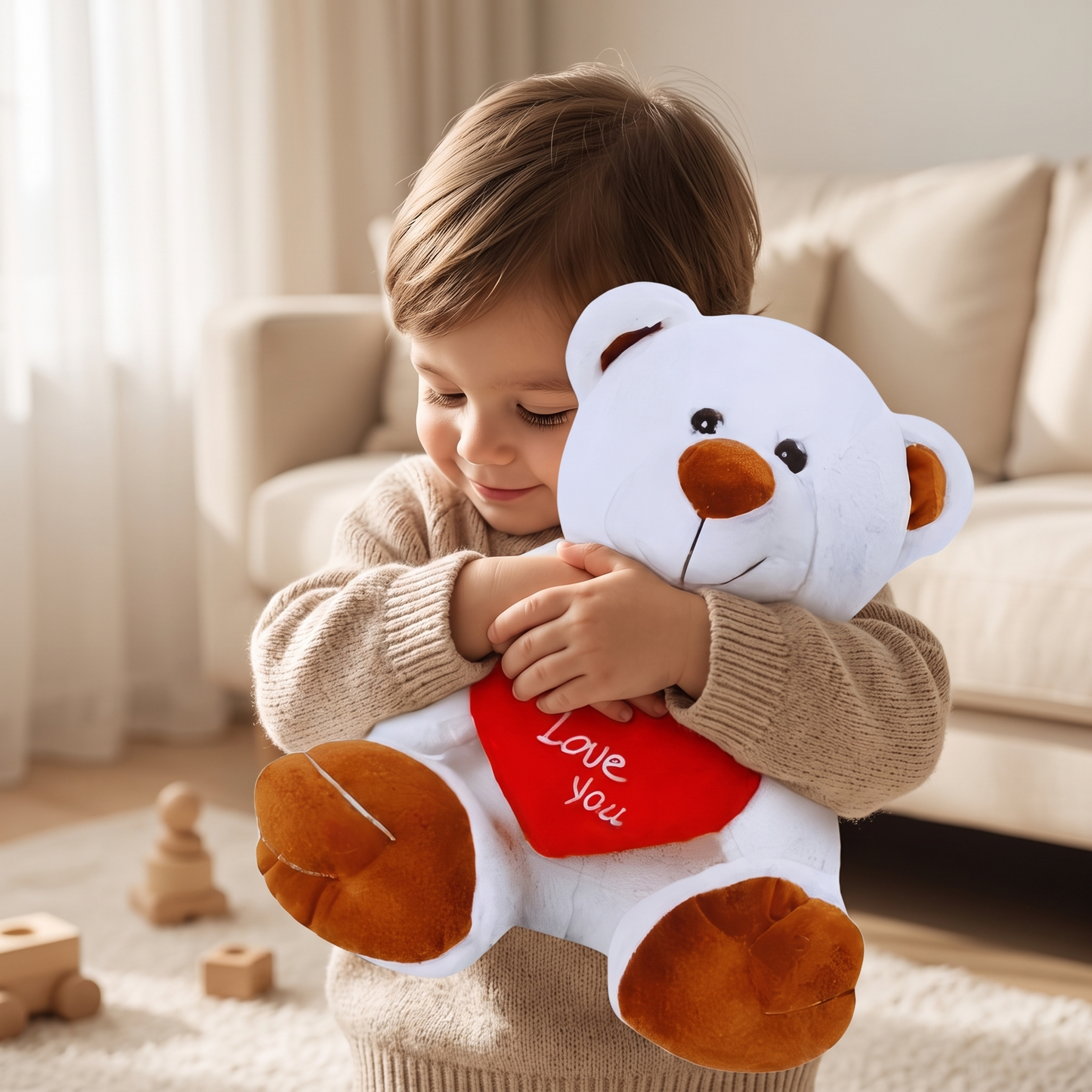 Peluche Ours Blanc Cœur I Love You 33cm - Utilisation cosy intérieur