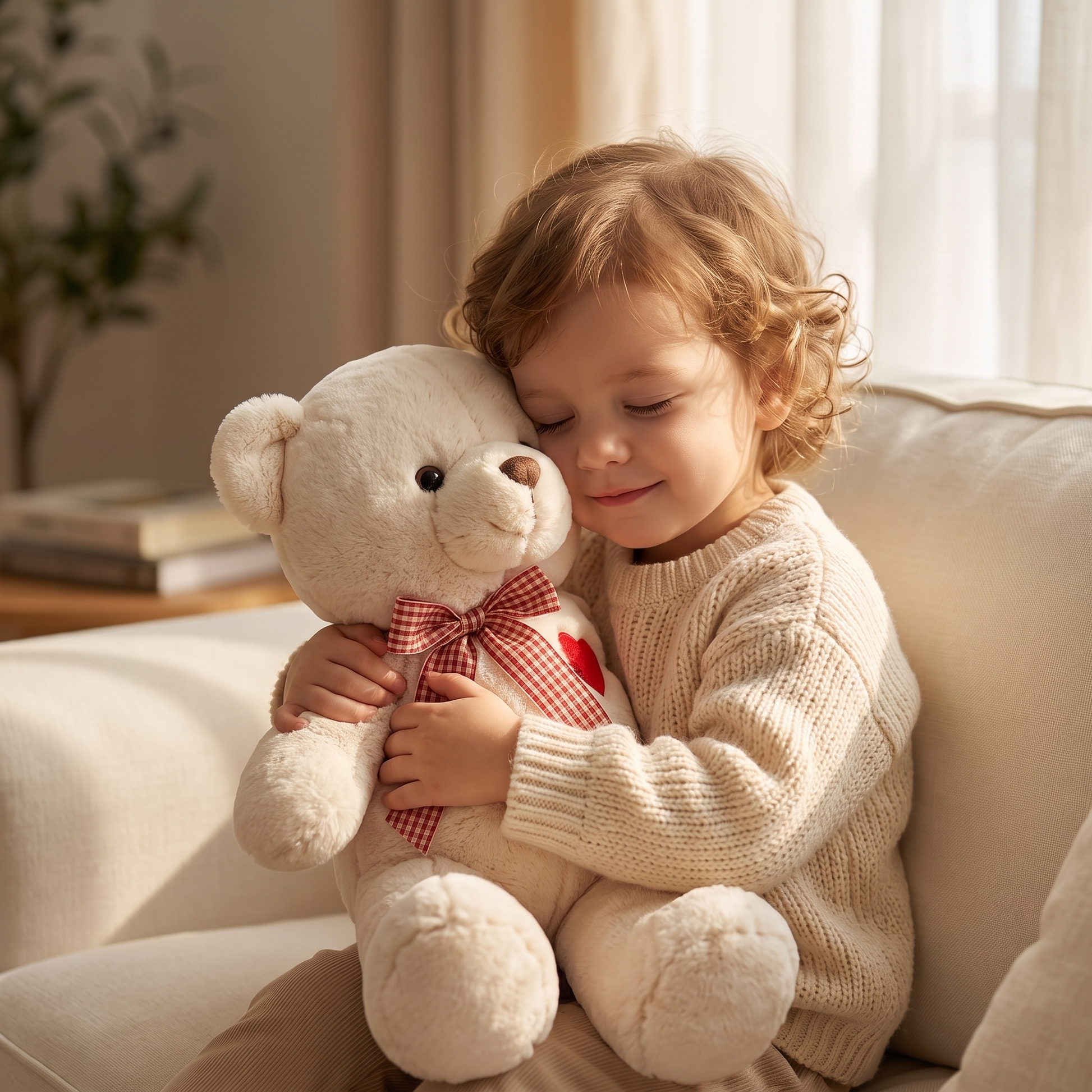 Peluche Ours Blanc Cœur Rouge - Utilisation cosy intérieur