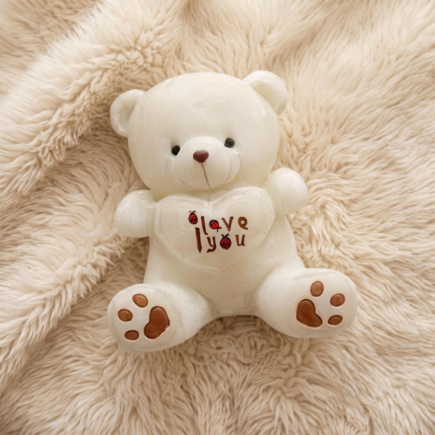 Peluche Ours Blanc I Love You - Detail matière