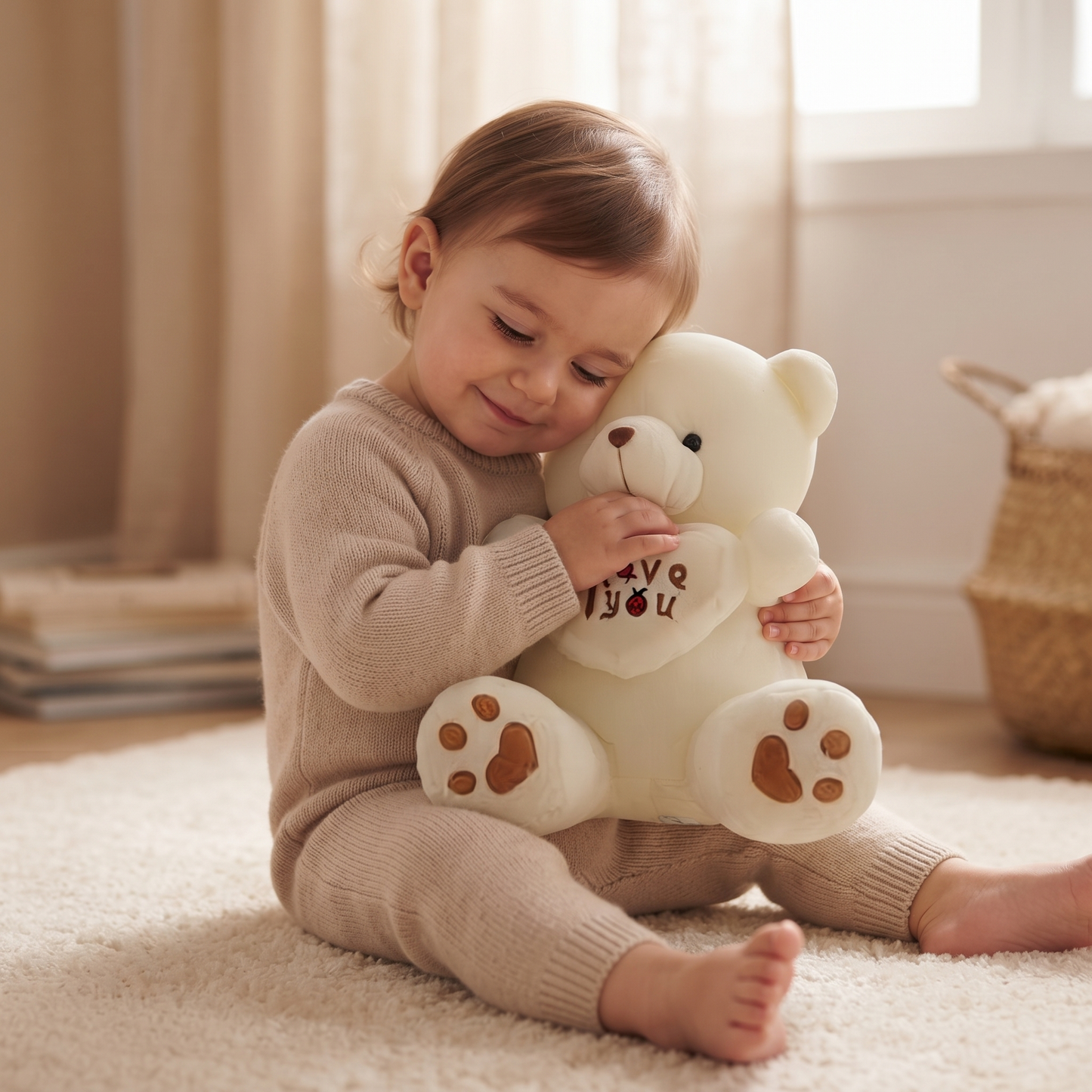 Peluche Ours Blanc I Love You - Utilisation cosy intérieur