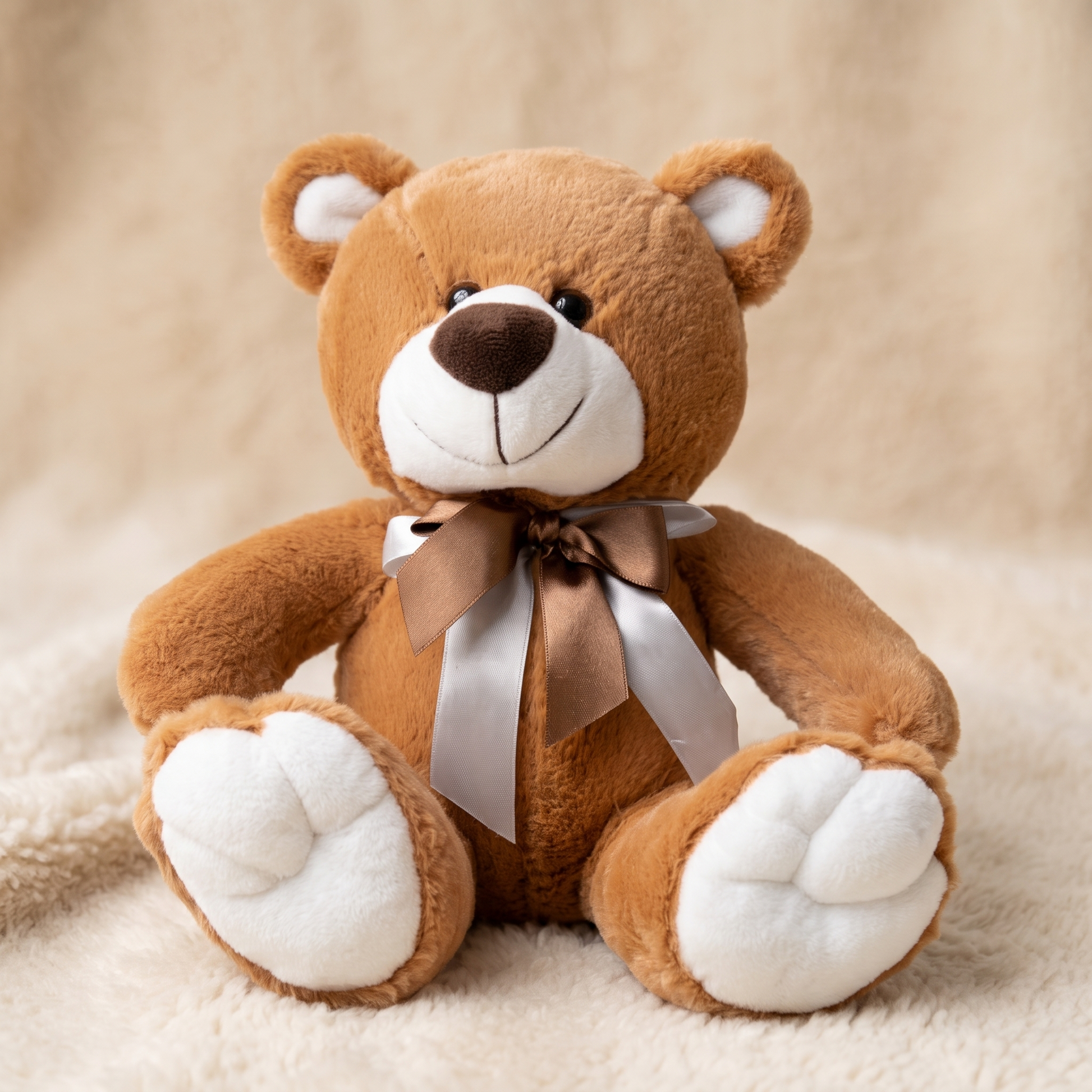 Peluche Ours Brun avec Nœud Satin - Detail matière