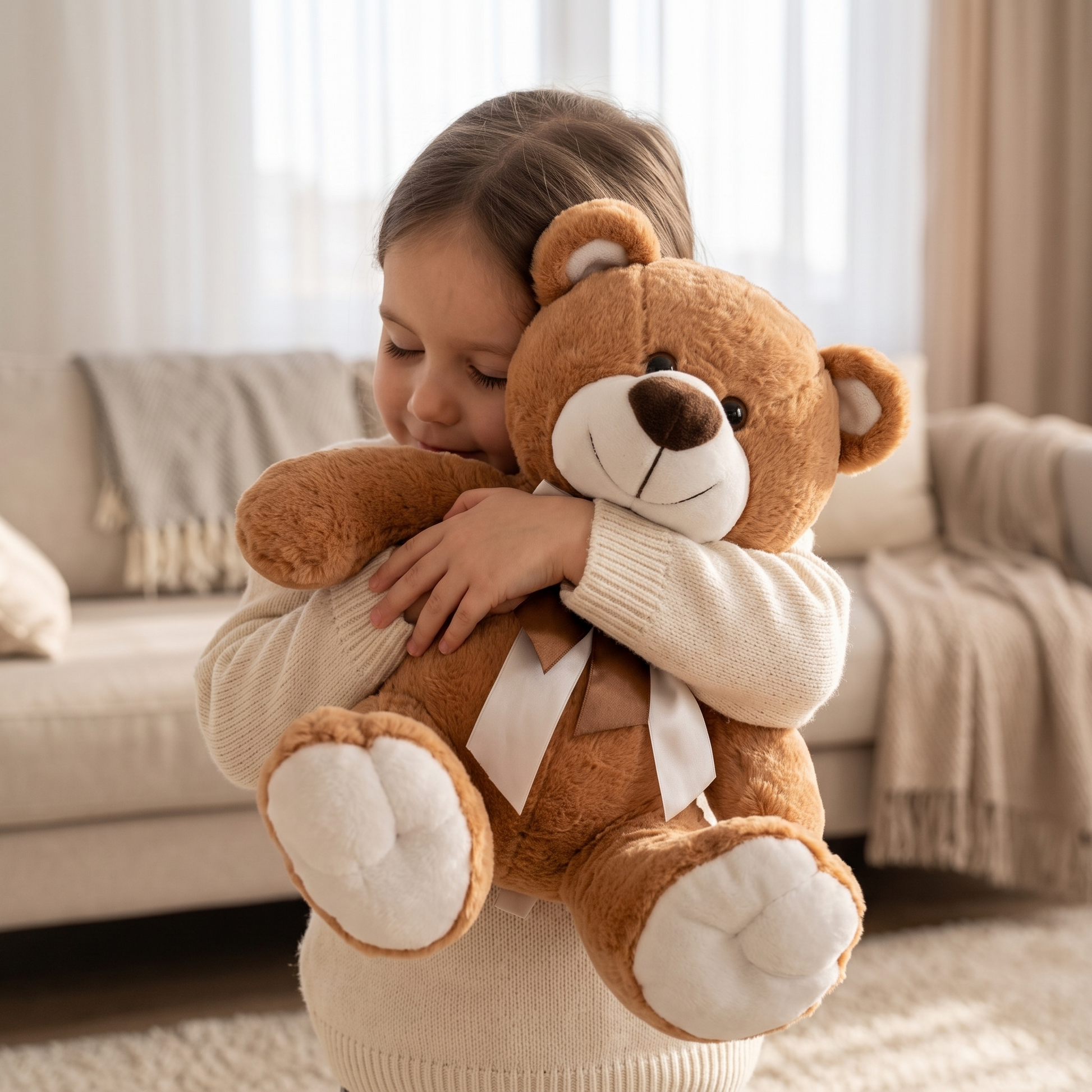 Peluche Ours Brun avec Nœud Satin - Utilisation cosy intérieur
