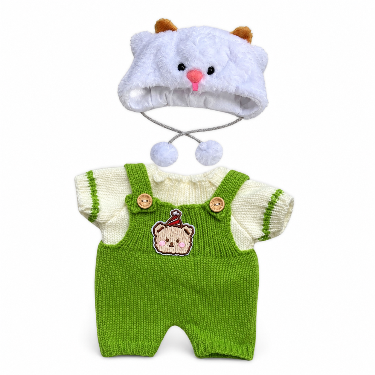 Peluche Ours Déguisé Articulé Nino avec Combinaison Verte - Déguisement seul