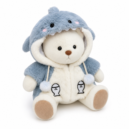 Peluche Ours Déguisé Articulé Nino avec Combinaison Verte - Pack ours blanc : Combinaison + Stitch + Requin