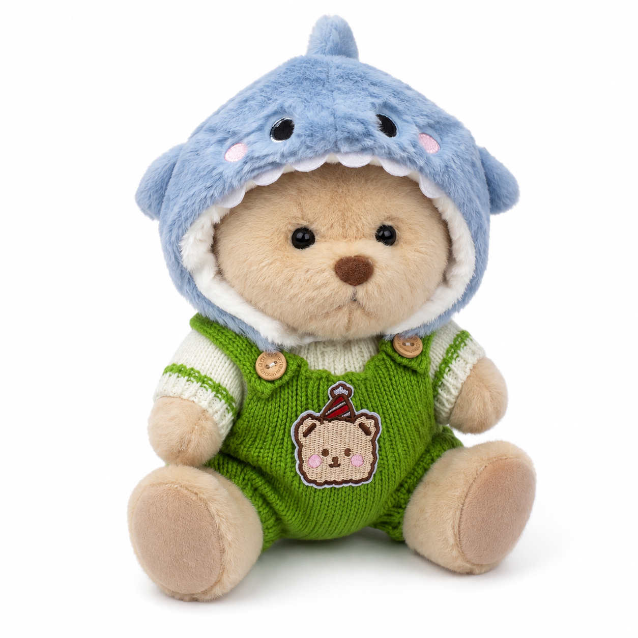 Peluche Ours Déguisé Articulé Nino avec Combinaison Verte - Pack ours marron : Combinaison + Stitch + Requin