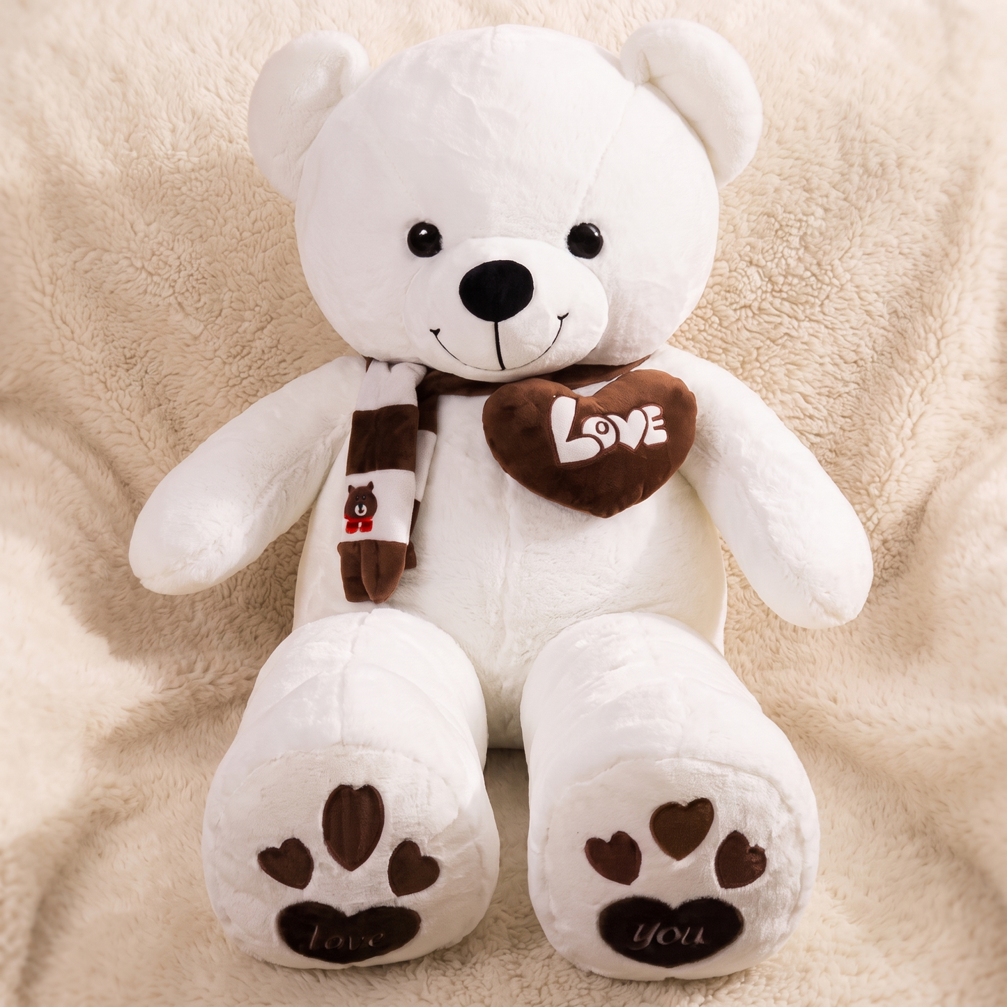Peluche Ours Géant Blanc Cœur Love - Detail matière