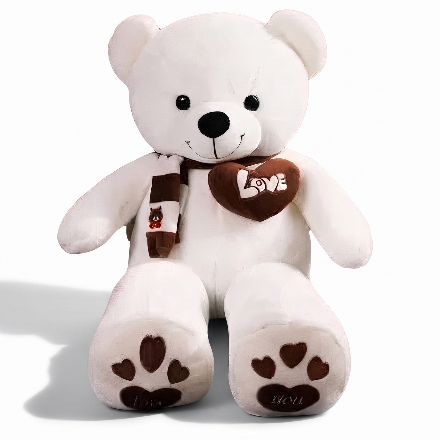 Peluche Ours Géant Blanc Cœur Love - fond blanc Frontal